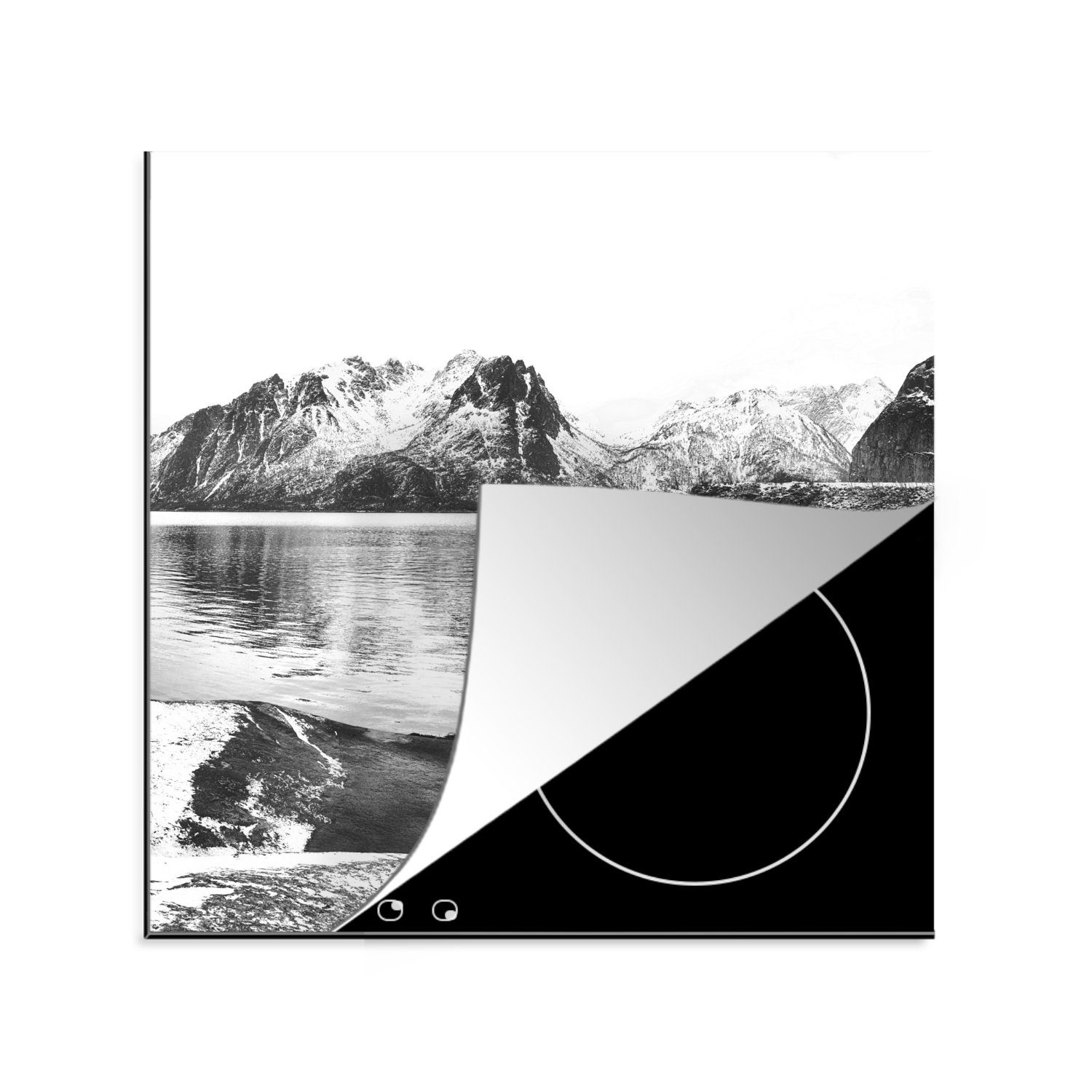 MuchoWow Herdblende-/Abdeckplatte Winter - Mehr - Schwarz - Weiß, Vinyl, (1 tlg), 78x78 cm, Ceranfeldabdeckung, Arbeitsplatte für küche