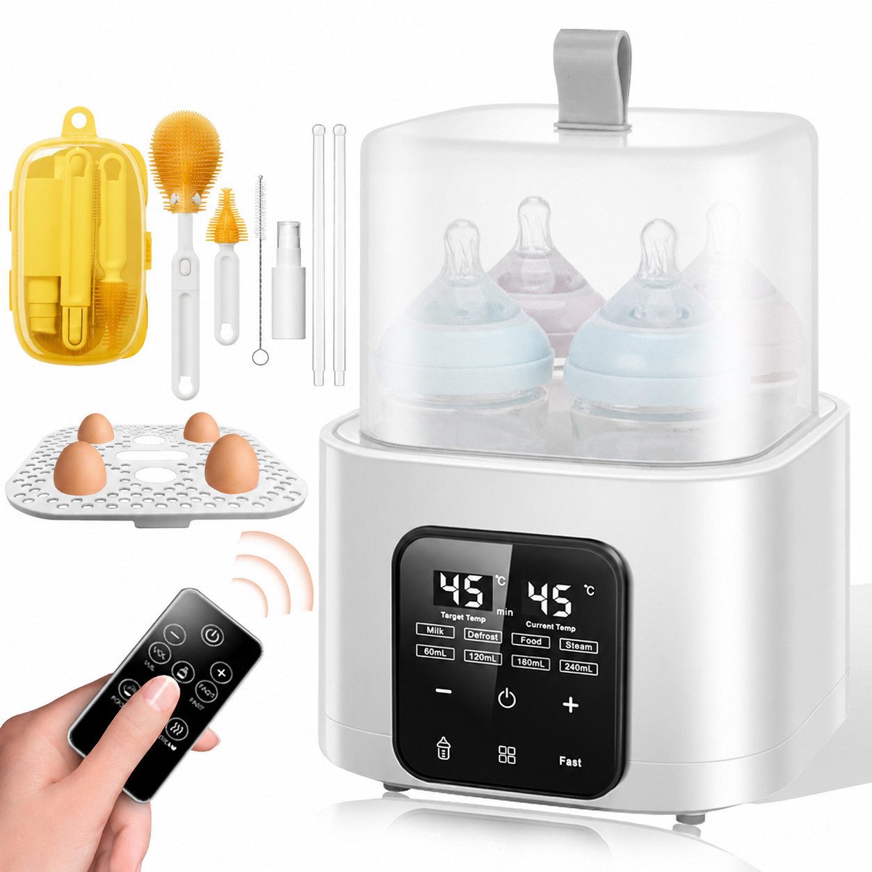 Luckice Babyflaschenwärmer 2026 Modell 9-in-1 Babyflaschenwärmer und Sterilisator 4 Flaschen, BPA-frei,vier intelligente Betriebsmodi,LED-Touchscreen mit Nachtlicht