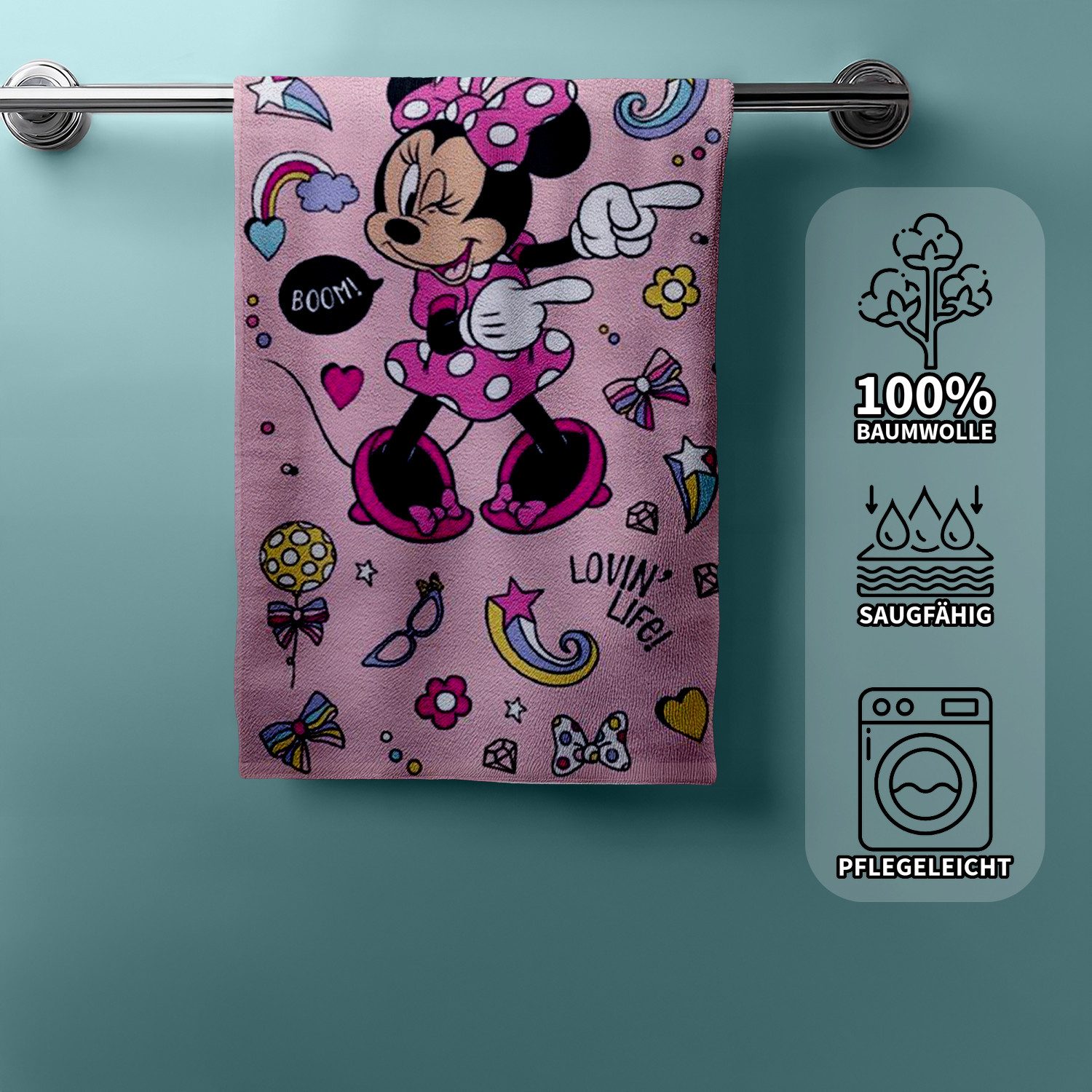 Faro Handtücher Disney Minnie Mouse Duschtuch Strandtuch Badetuch 70 x 140 cm, (1 Duschtuch, 1-St), Langlebig