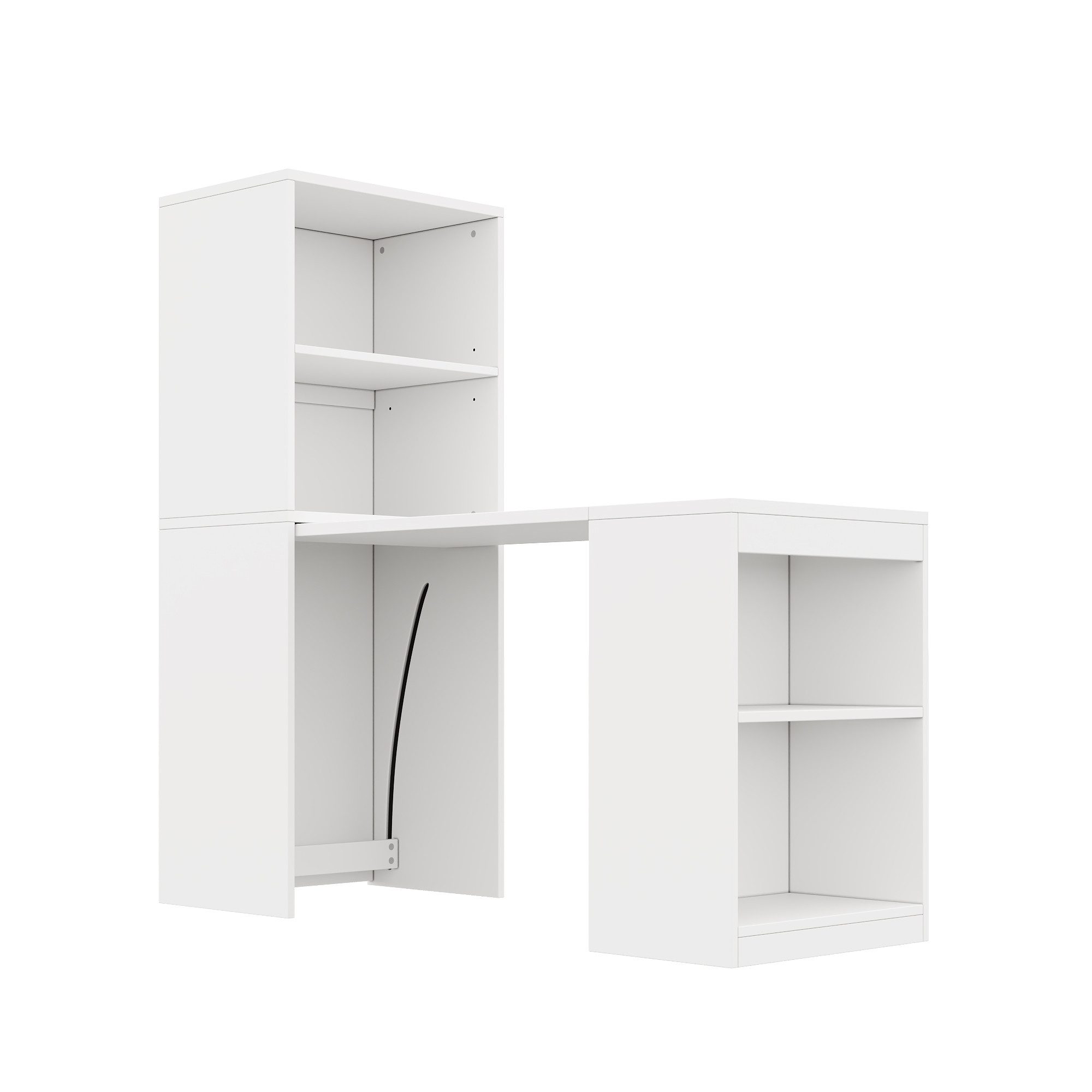 Flieks Regal-Schreibtisch L-Form multifunktionaler Klapptisch mit Rollen&Bücherregal 2-in-1 (Tischplatte: 90x51 cm, Standregal: 55x40x137 cm, Gesamtlänge 130 cm – Bild 5 von 5