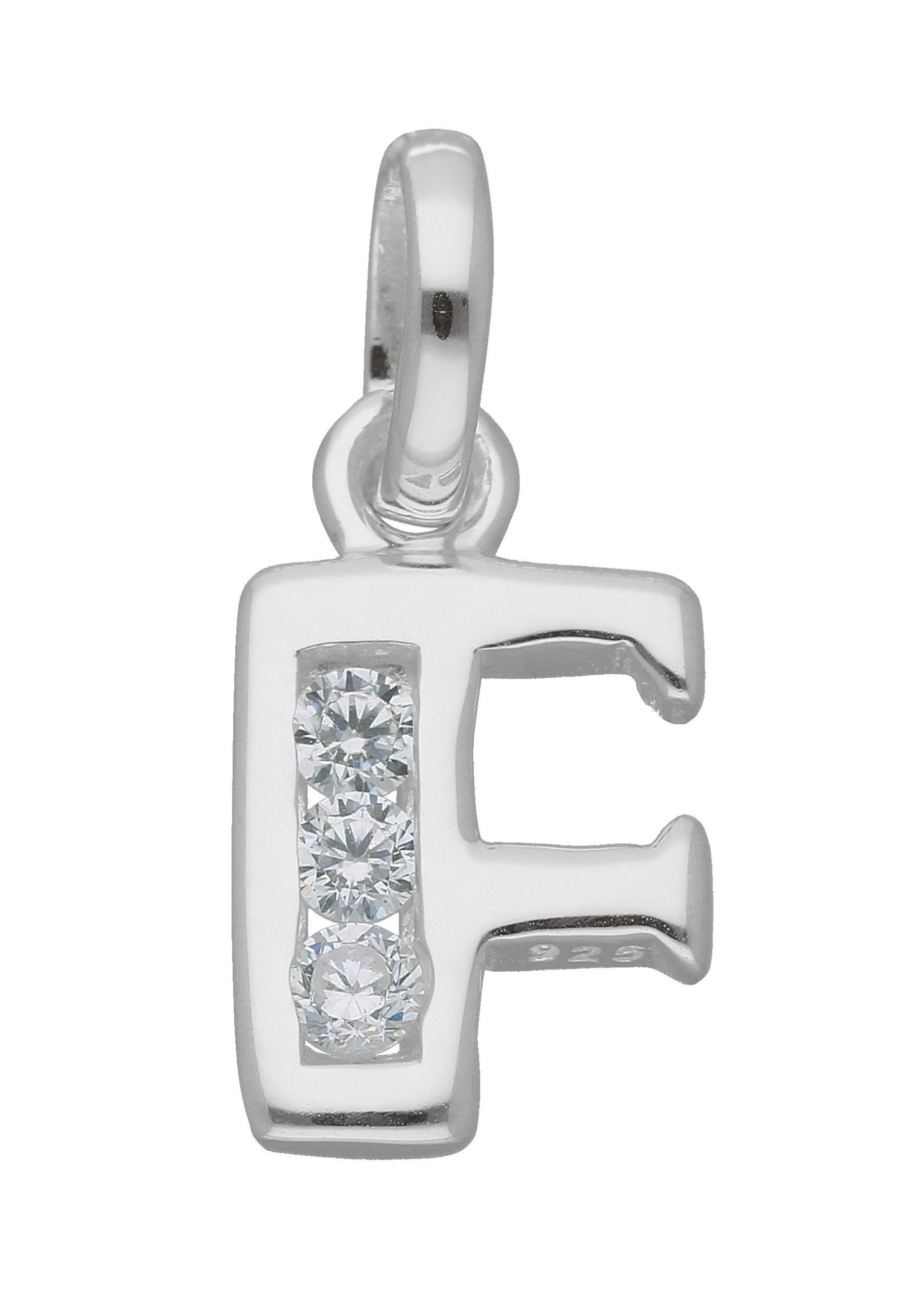 Adelia´s Namenskette Halskette - Namenskette mit Buchstabenanhänger F mit Zirkonia, Schmuckset mit bis 45 cm stufenlos verstellbarer 925 Silber Halskette