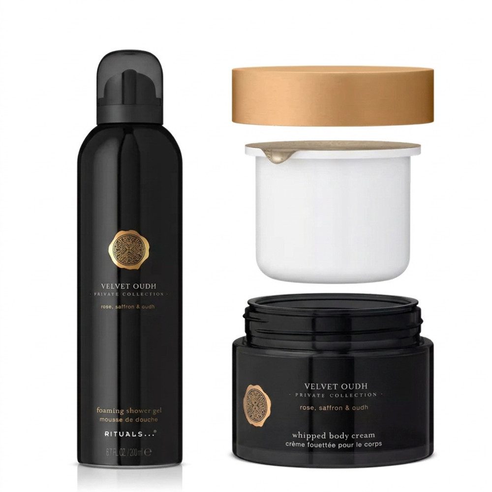 Rituals Duschgel Rituals Velvet Oudh Duschgel und Body Cream Pflege Duo, Harmonisch abgestimmtes Dusch und Pflege Ritual