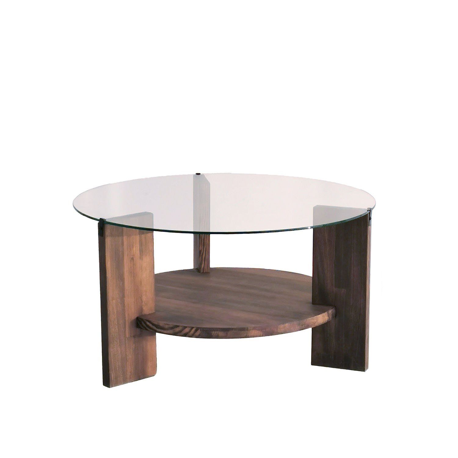 Skye Decor Couchtisch Neostill Mahal (Glastisch), Kombination aus Massivholz und Glas, Rund, 75x75