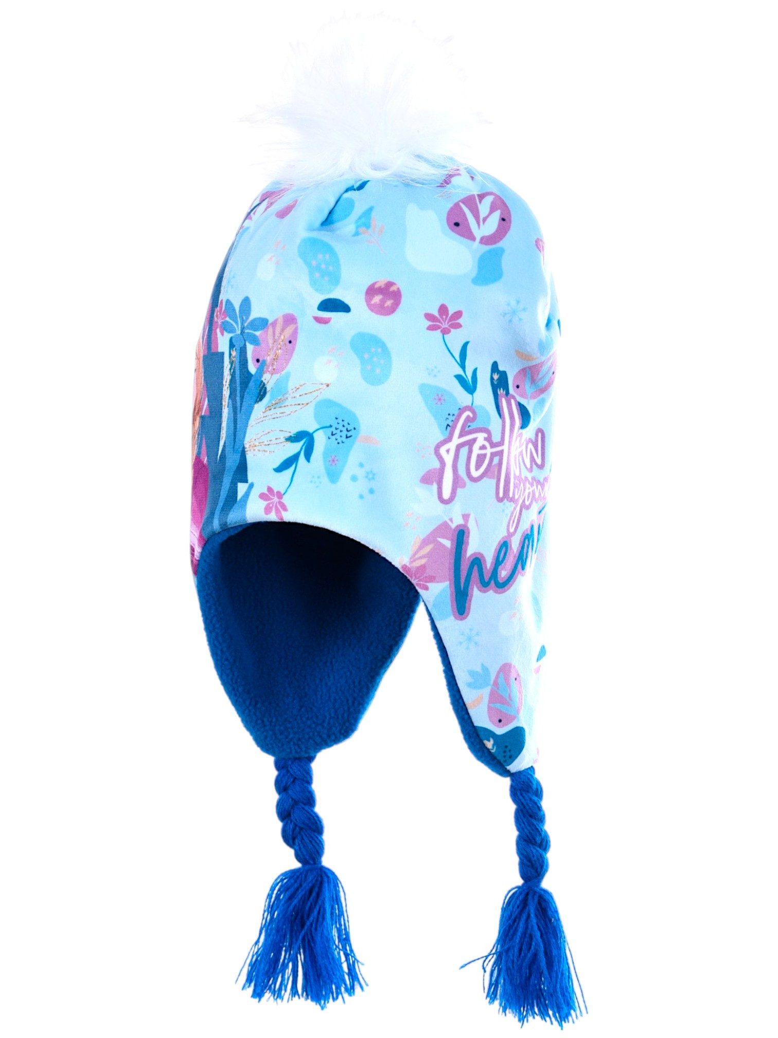Disney Frozen Fleecemütze Elsa & Anna Follow Your Heart Peruvian Mütze weiches Velours und Fleece Futter