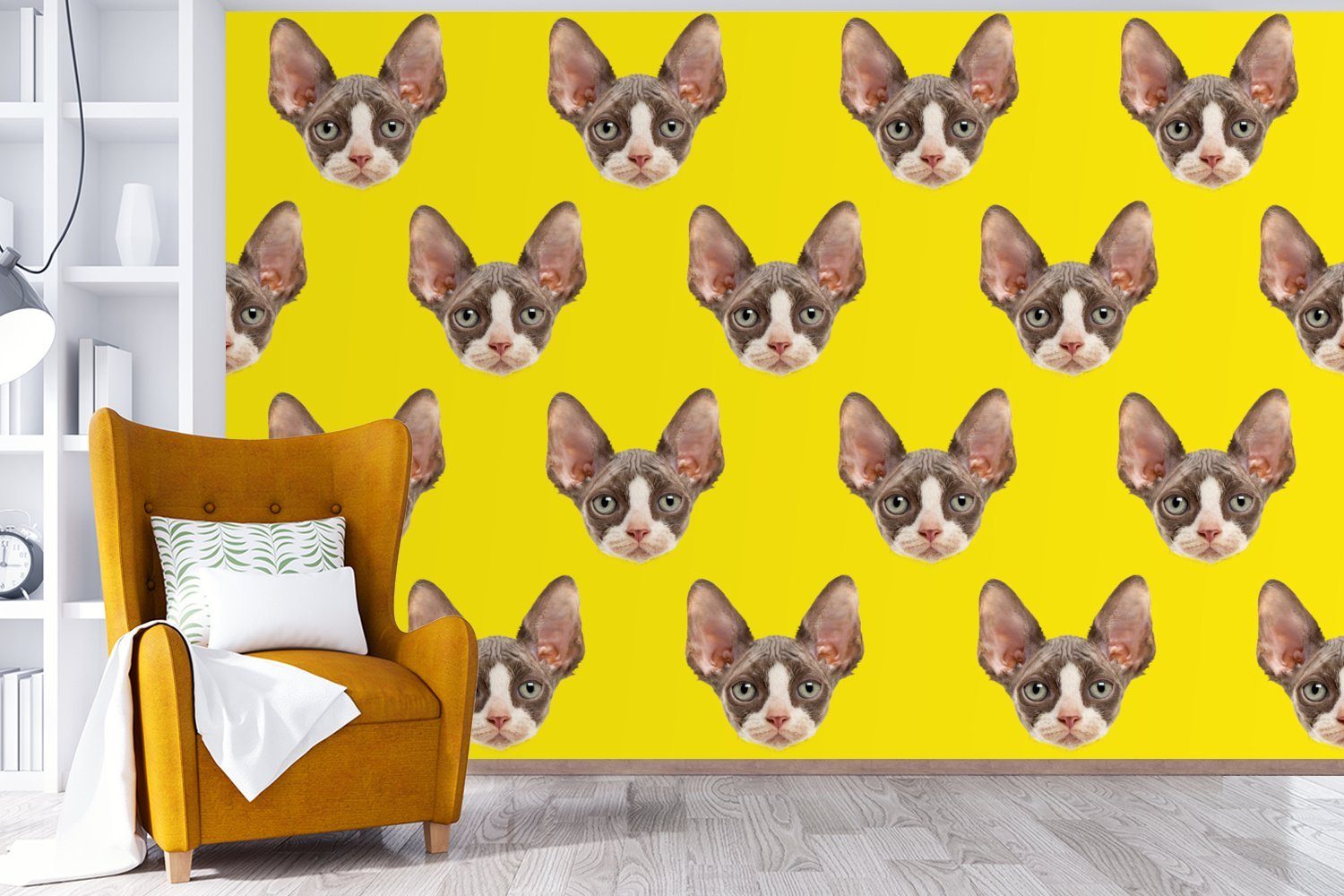 Fototapete Haustiere Gelb, bedruckt, Muster Schlafzimmer, (6 Tapete für Wohnzimmer, MuchoWow Vinyl St), Kinderzimmer, Wallpaper - - Matt,