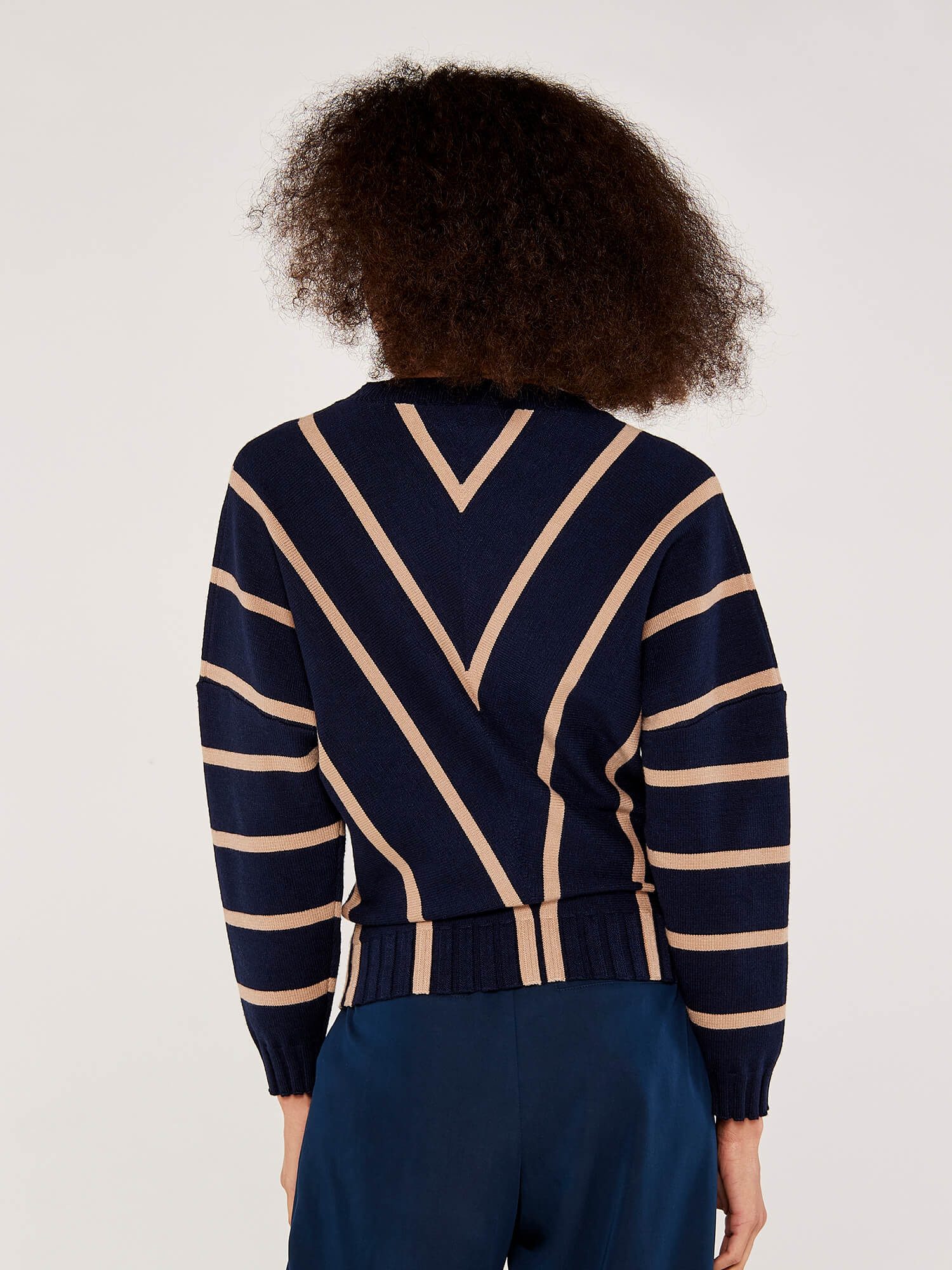 Apricot Strickpullover Chevron-Design Pullover mit Streifenmuster