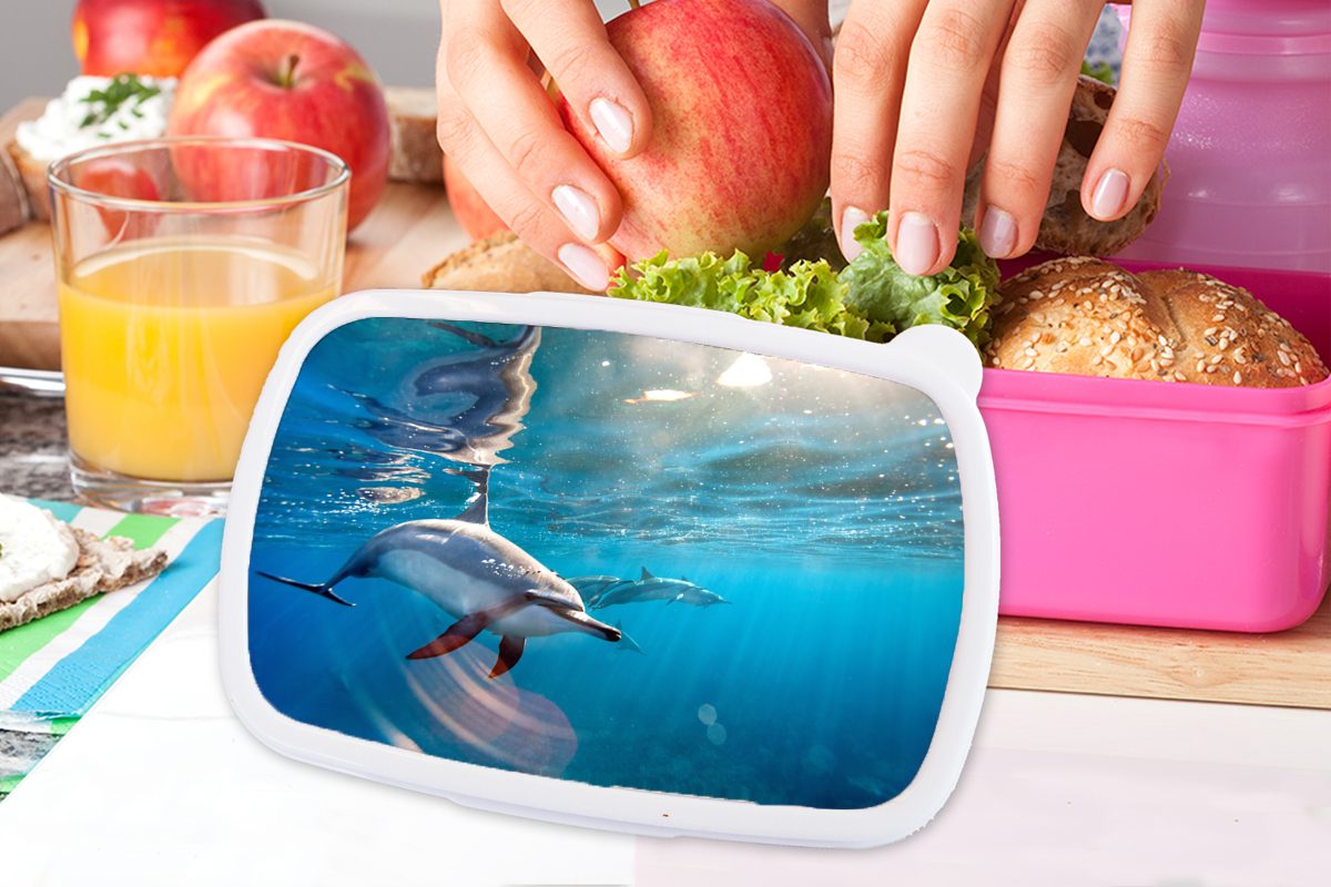 (2-tlg), für Erwachsene, - Lunchbox Sonne Brotdose Snackbox, MuchoWow Kunststoff, Mädchen, Kunststoff Delphin rosa Kinder, Brotbox Wasser, -