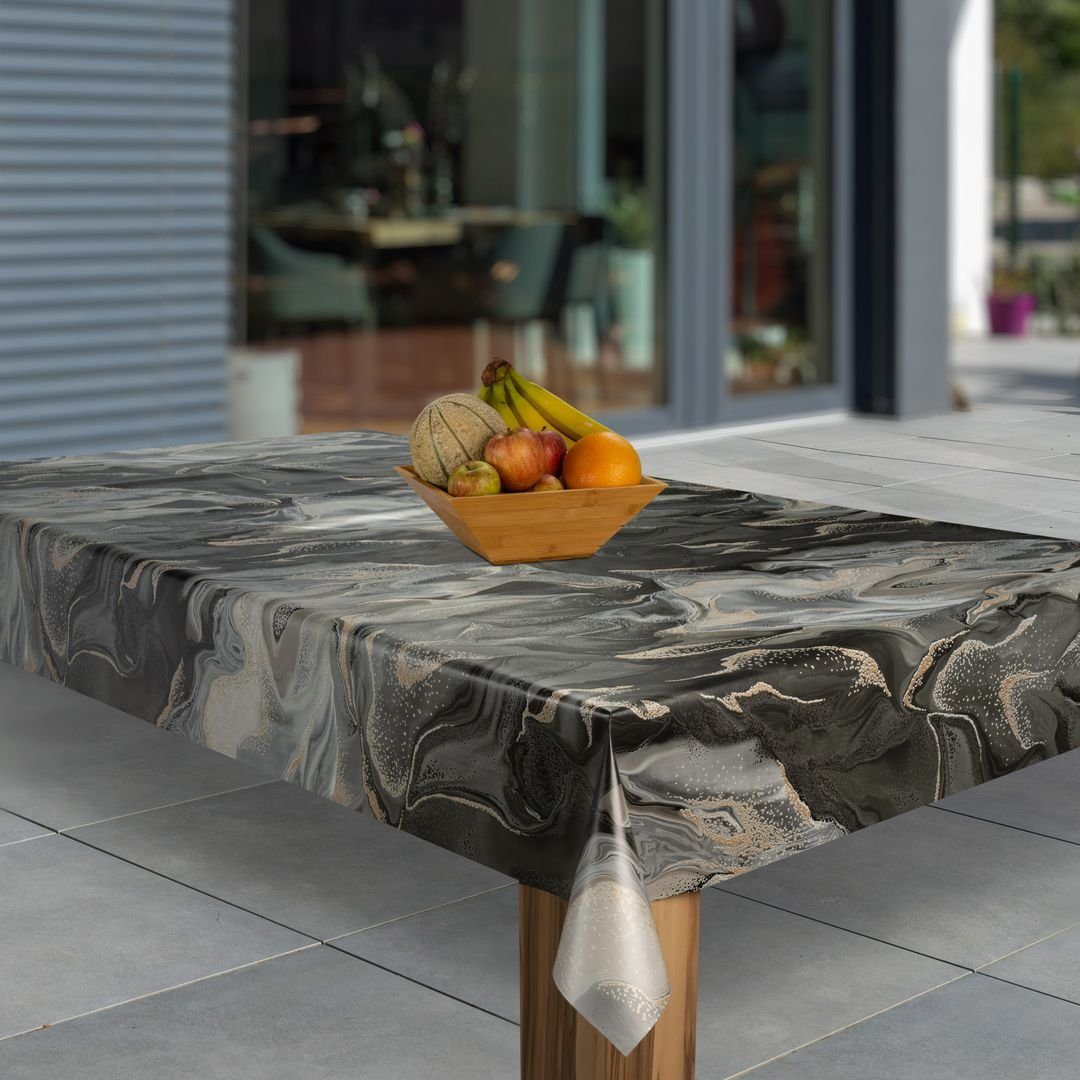 laro Tischdecke Wachstuch-Tischdecken Marmoriert Schwarz Beige Grau rechtec günstig online kaufen