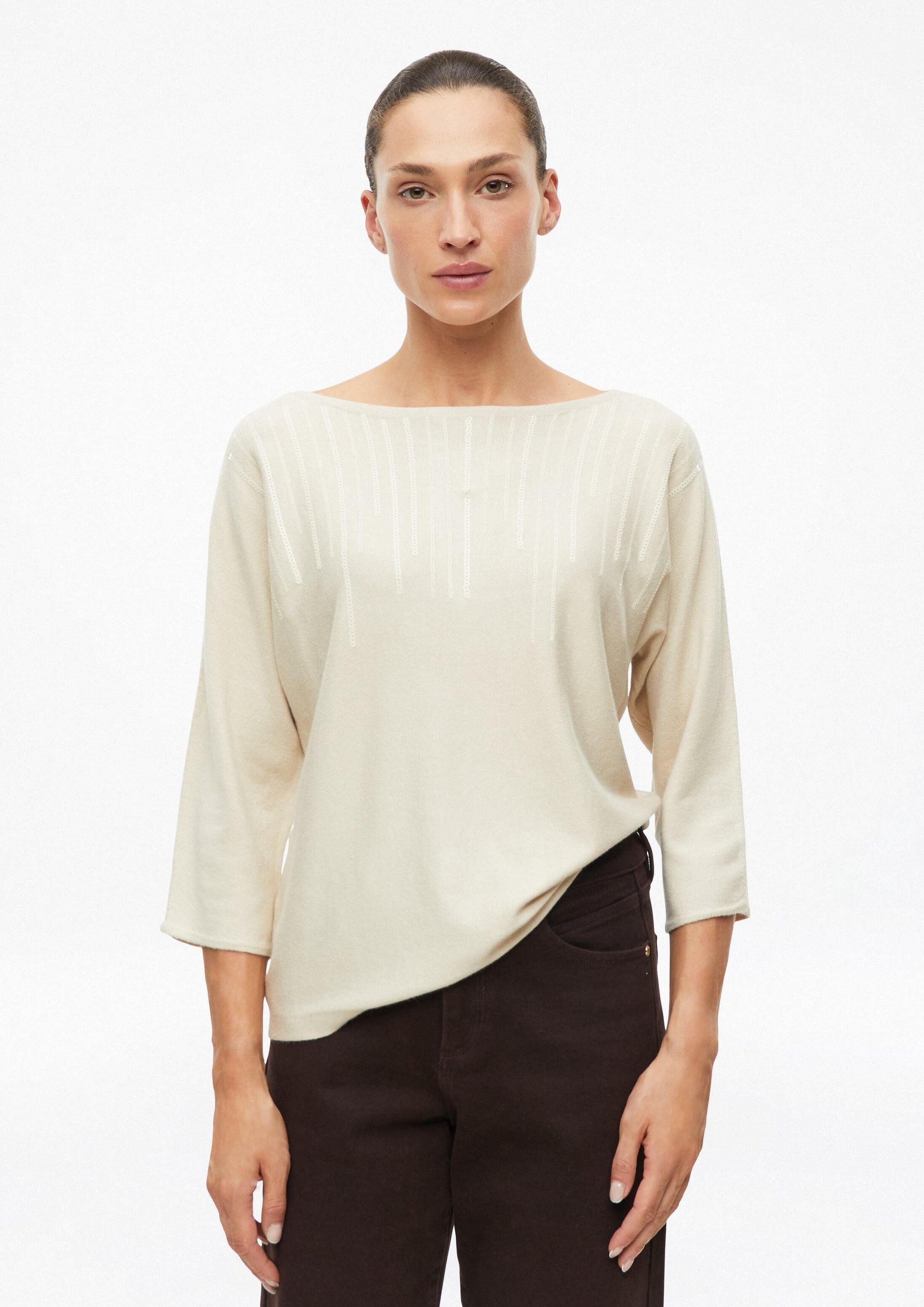 s.Oliver 3/4 Arm-Pullover Strickpullover Feinstrickpullover mit Pailletten im Relaxed Fit