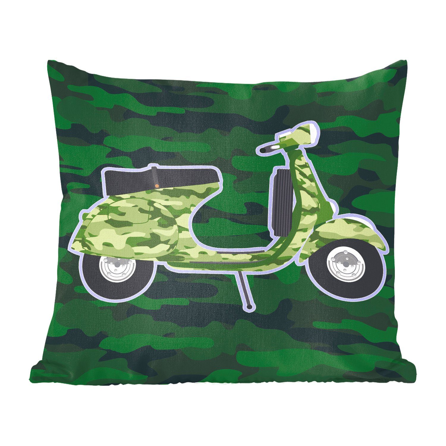 MuchoWow Dekokissen Illustration einer Vespa mit Tarnfarben, Zierkissen mit Füllung für Wohzimmer, Schlafzimmer, Deko, Sofakissen