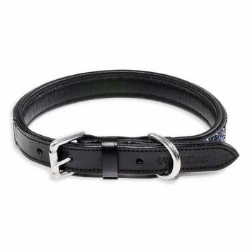 Monkimau Hunde-Halsband Hundehalsband Leder Halsband Hund schwarz mit blauen Pailletten S-XS, Leder