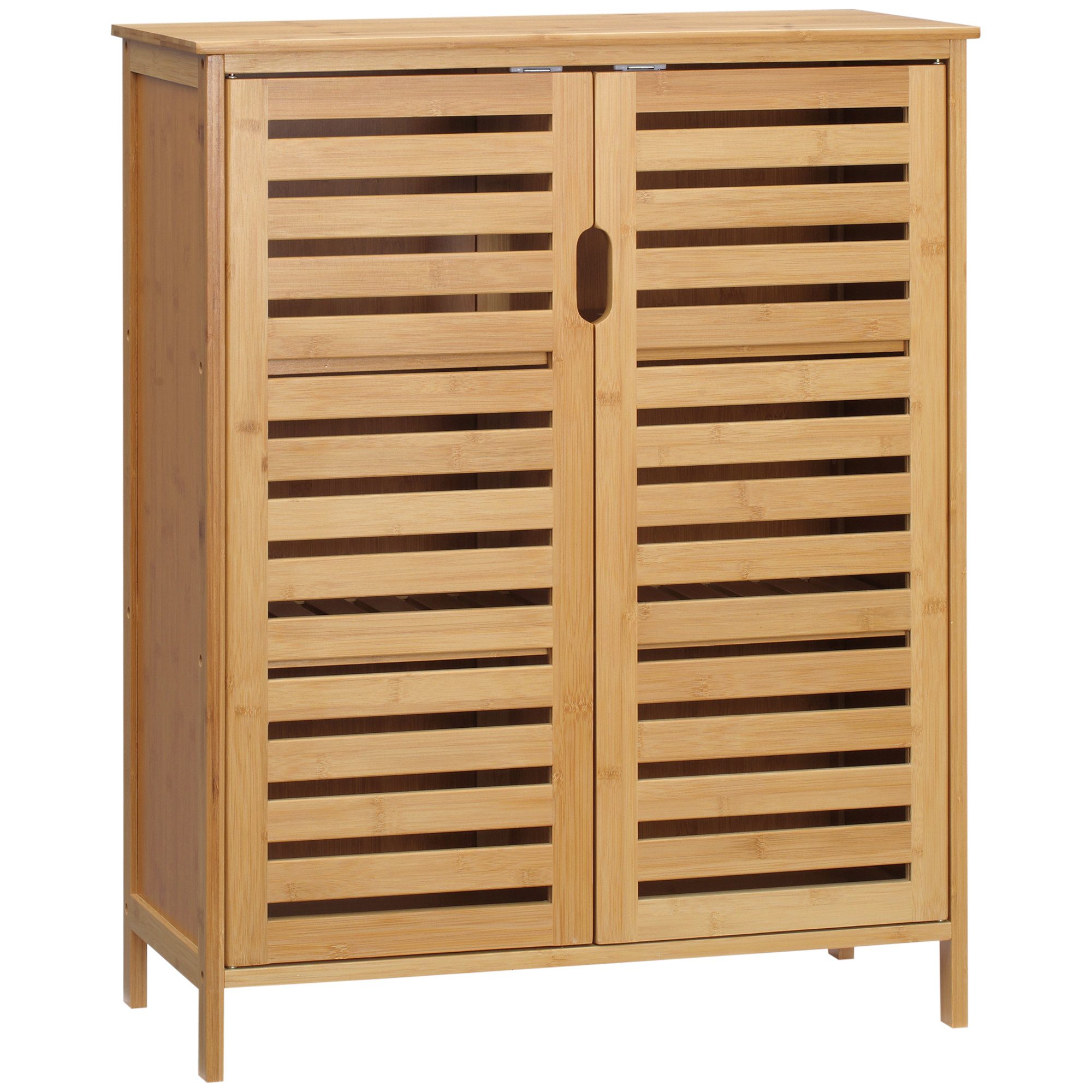 Kleankin Badkommode Badezimmerschrank, Badschrank (Beistellschrank mit 2 Lamellentüren, Innenregalen, 1 St., Bambus Aufbewahrungsschrank für Badezimmer), 68 x 32 x 86 cm, Natur