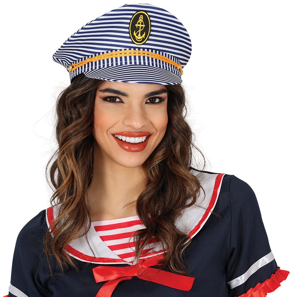 Fiestas Guirca Kostüm, Lotsenmaritime Mütze Captain Segeltuch Streifen Blau günstig online kaufen