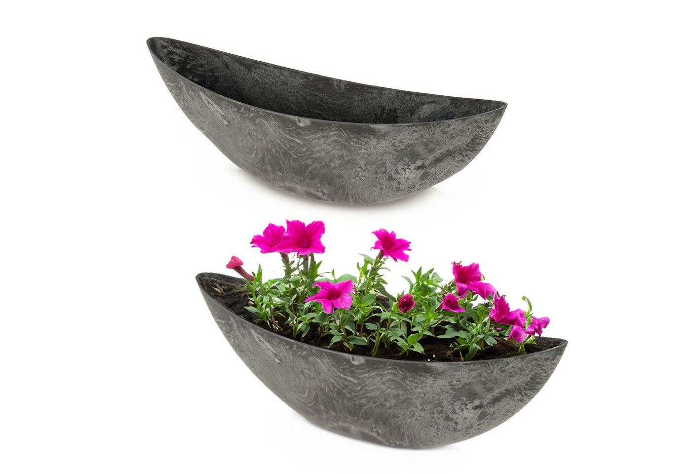 matches21 HOME & HOBBY Blumentopf Große Pflanzschalen oval, schwarz 55 cm für außen (2 St), Wetterfeste Outdoor Blumen-Schalen als Grab-Schmuck