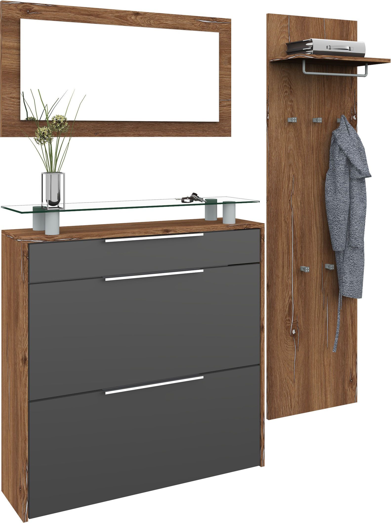 borchardt Möbel Шафи-Set Oliva, (3-tlg), mit hängendem Schuhschrank, Paneel und Spiegel