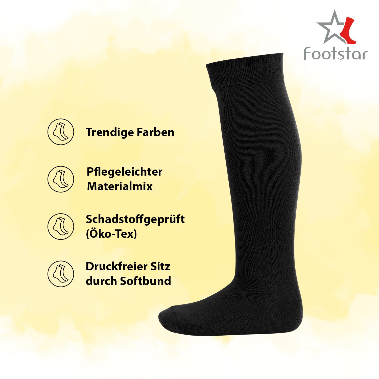 Footstar Langsocken EVERYDAY! 5 Paar Kinder Kniestrümpfe Lange Socken für Mädchen & Jungen