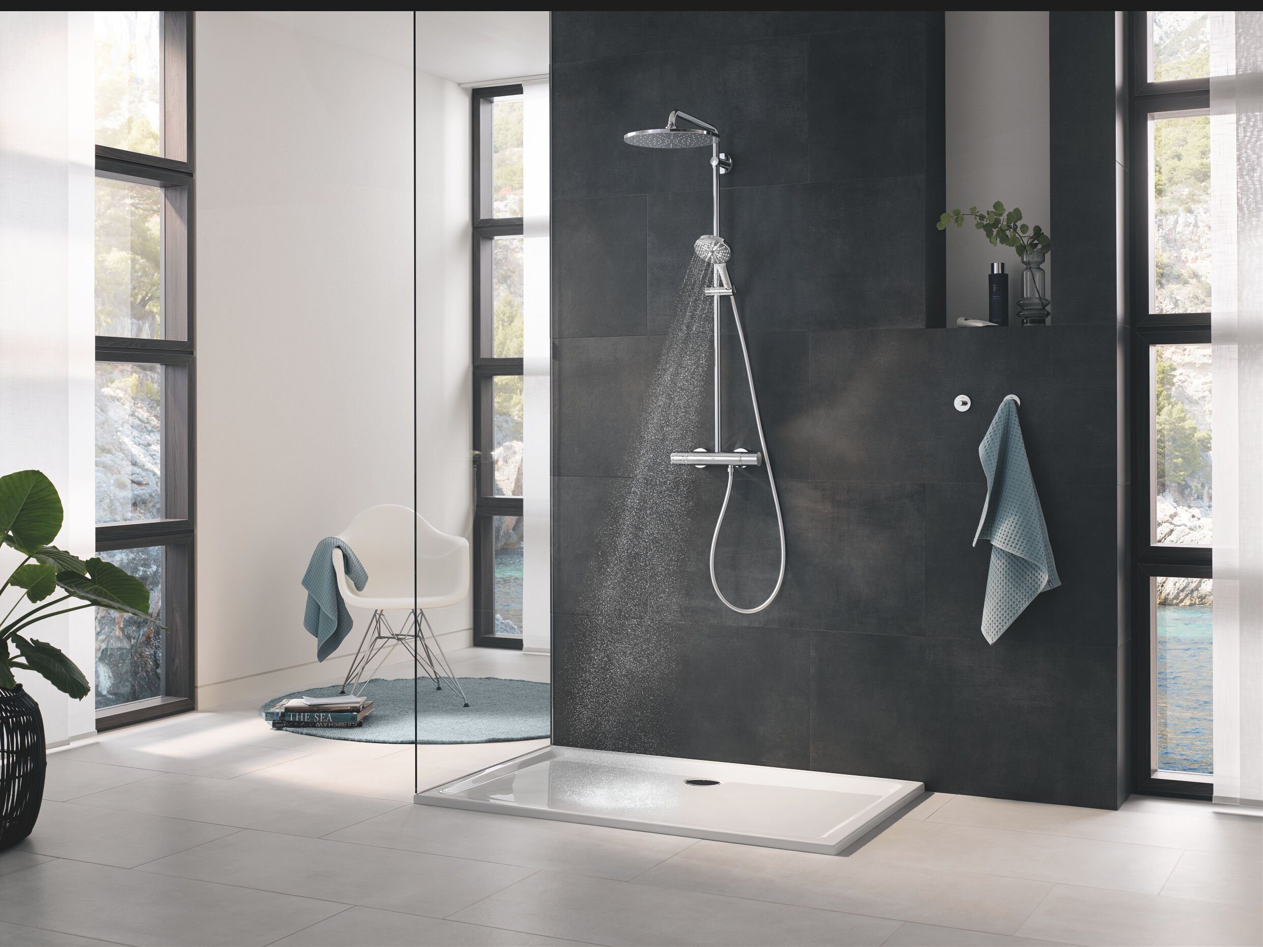 Grohe Duschsystem Rainshower SmartActive 310, Höhe 111.8 cm, Mit Thermostatbatterie Rund mit Mono Kopfbrause