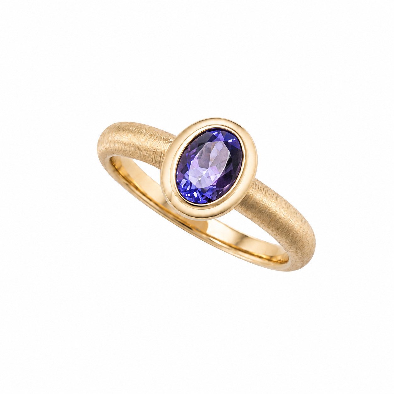 Sogni d'oro Fingerring "Tansanit-Traum" mit AAA-Tansanit, Gelbgold 375