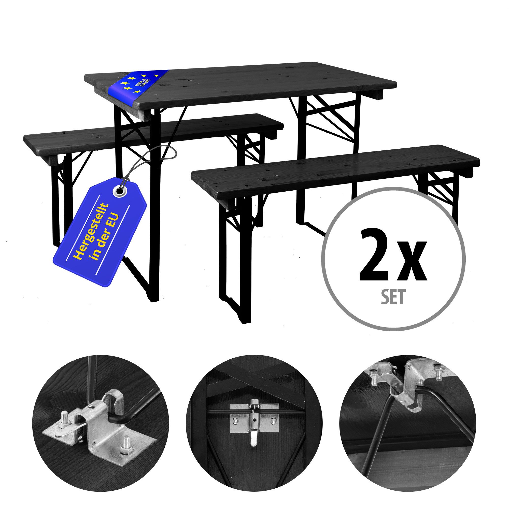 Stagecaptain Bierzeltgarnitur BBEU-110 Hirschgarten Bierzeltgarnitur für Balkon 110 cm - 2 x Set, (6-tlg)