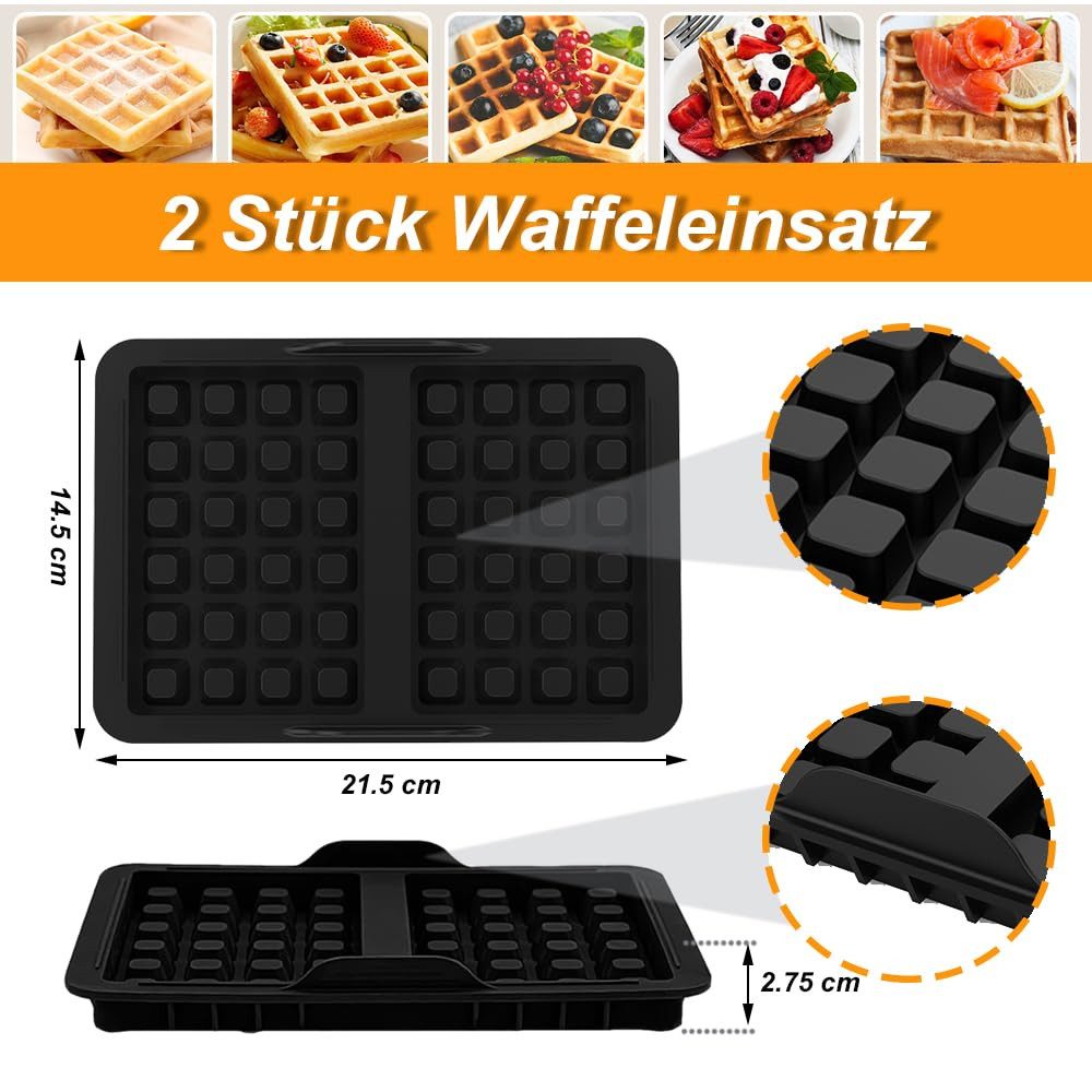 SURFOU Backform Waffelformen Waffel-Einsätze für Ninja Heißluftfritteuse – 2 Stück, (Hitzebeständige Waffelformen (bis 230°C) für Ninja AF300EU, AF400EU, AF451EU, AF500DE, SL400EU – Spülmaschinenfest & Antihaft aus Silikon 2-tlg)