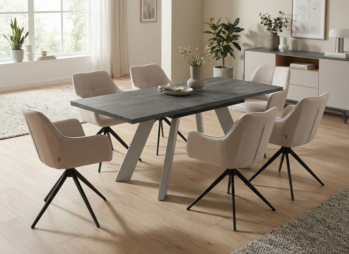 Endo-Moebel Essgruppe "Como Kaschmir" 130-210cm ausziehbar, 6 Stühle, Esstisch