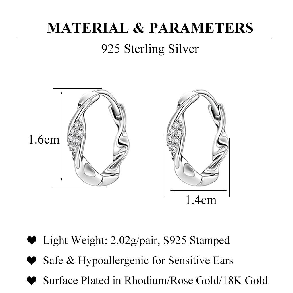 925 Hoop Creolen Sterling POCHUMIDUU Twist CZ Paar Ohrhänger Minimalistische Silber Ohrringe Creolen (2-tlg), Mädchen Ohrringe Teenager für Frauen