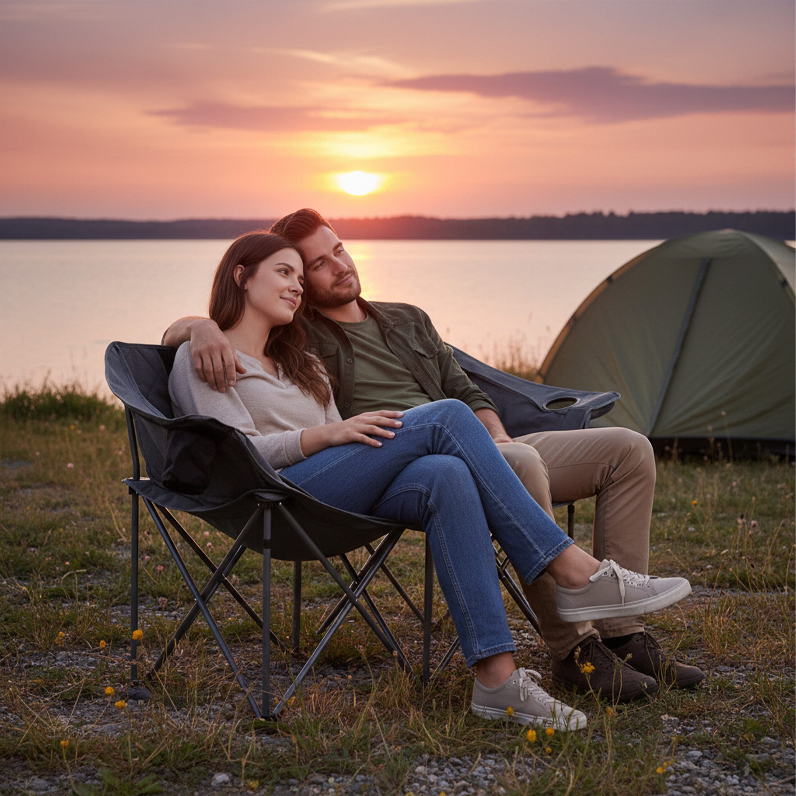 relaxdays Campingstuhl Camping Bank für 2 Personen, grau