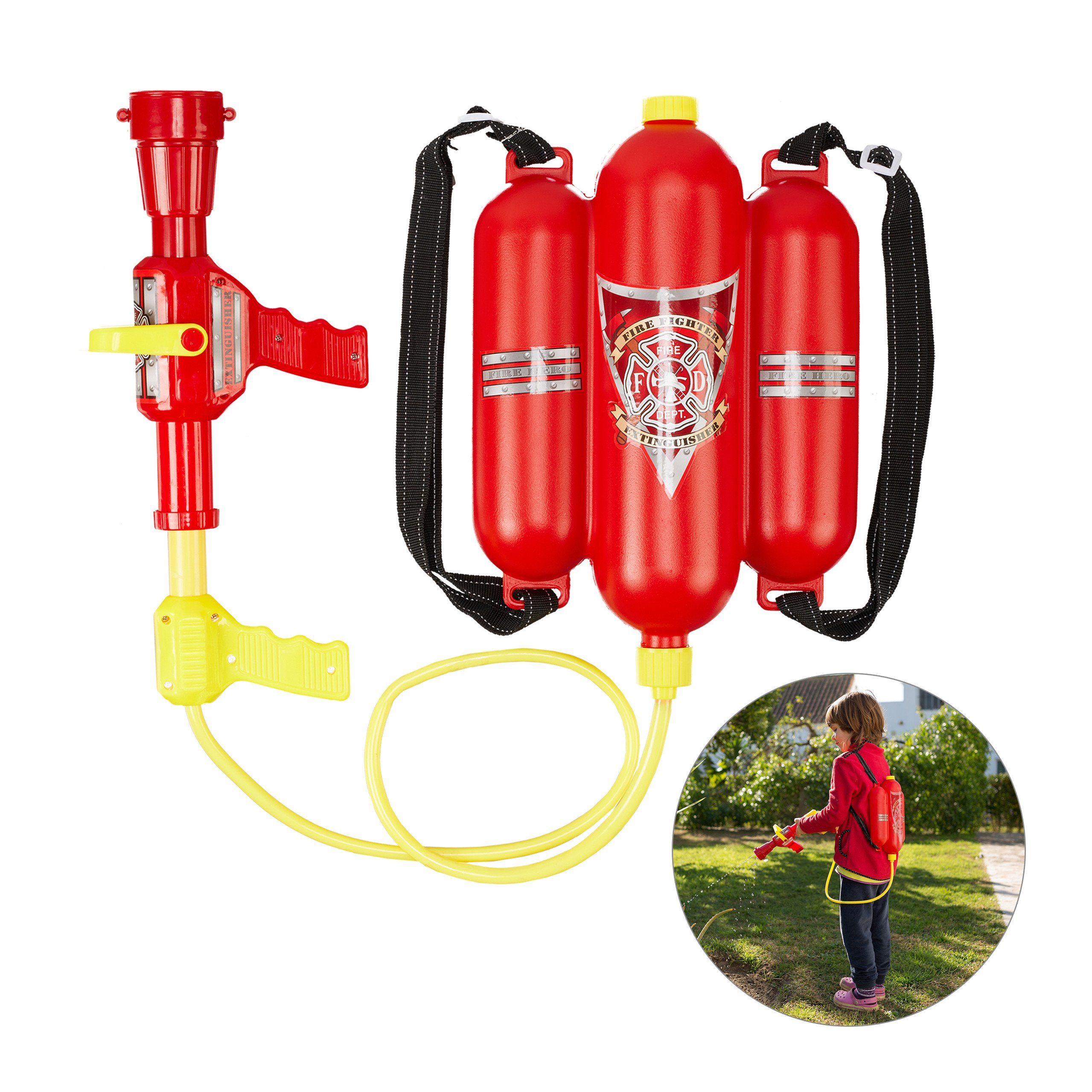 relaxdays Wasserpistole Feuerwehr Wasserspritze Kinder