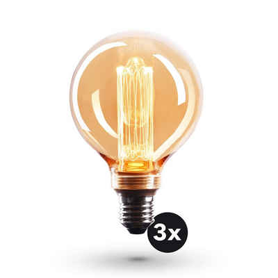 Crown LED Illusion Filament Glühbirne E27, 3,5W, 1800K, Warmweiß Halogenlampe, Warmweiß 3 Stück (1er Pack)Antik