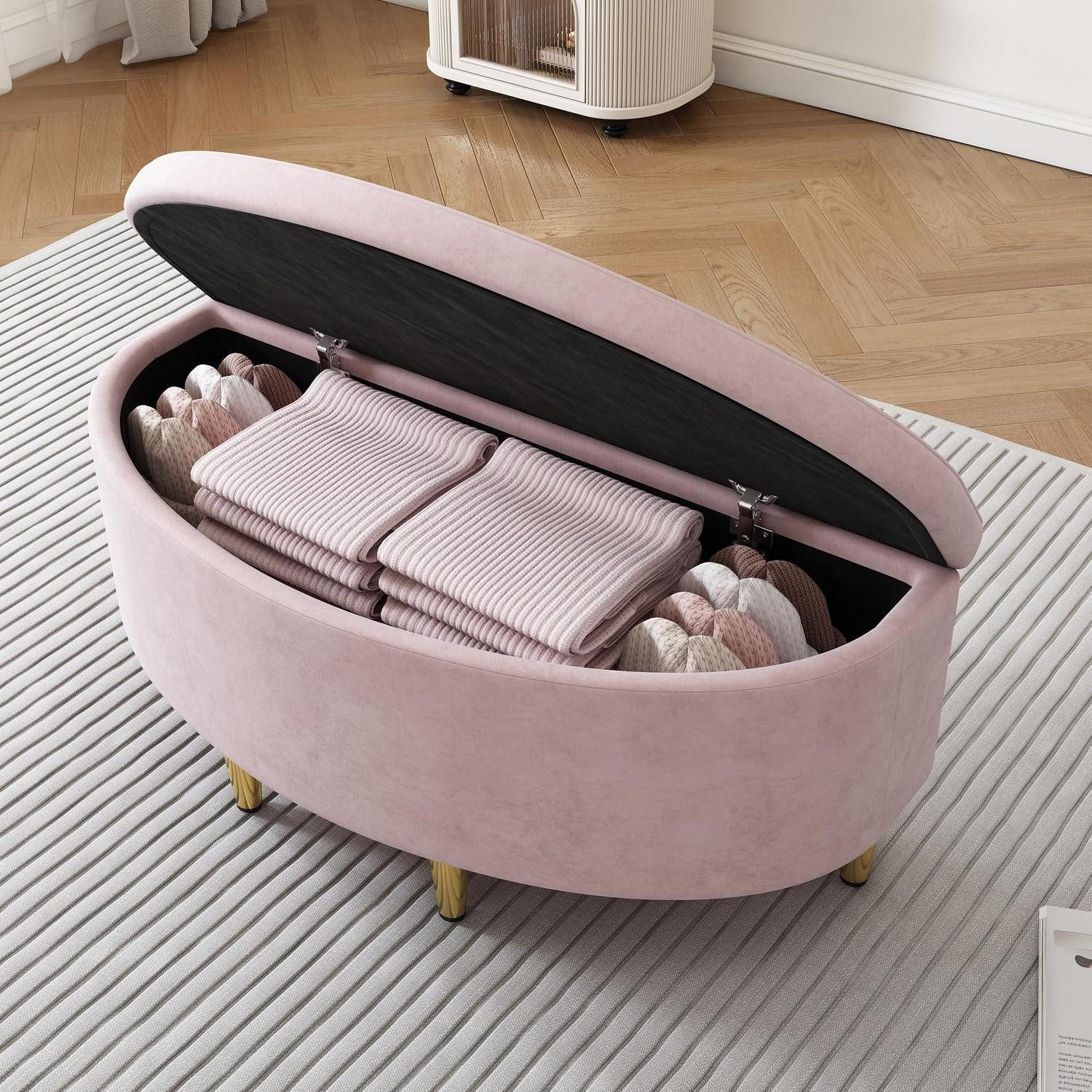 LuxusKollektion Polsterbank Polsterbank mit Stauraum 90x40 Samt Rosa (1-St)