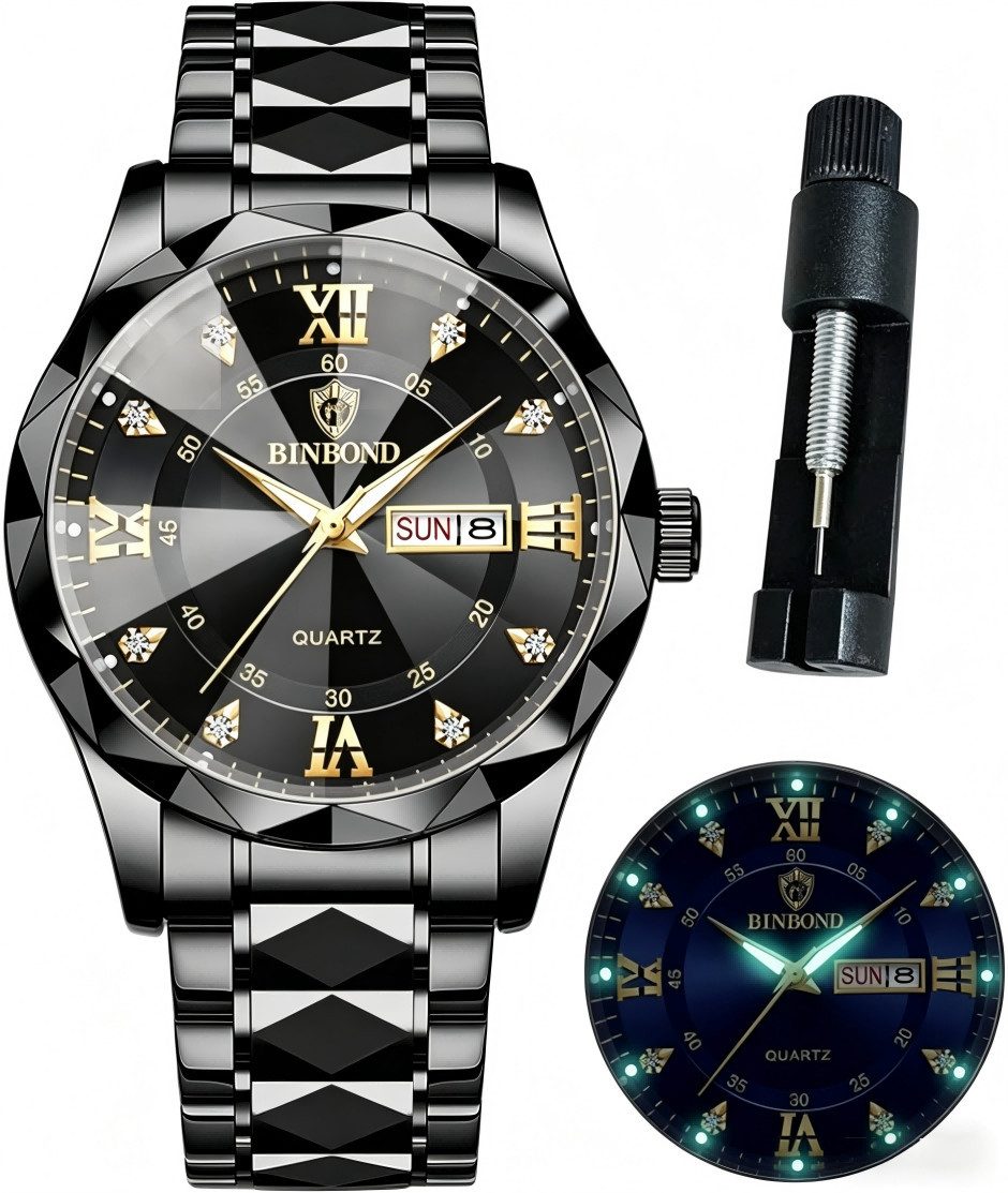 Toomoke Quarzuhr Herrenuhr Chronograph Edelstahl – Multifunktionsuhr mit Datum, großer Ziffern – Analog Quarz Armbanduhr 42mm, Geschenkbox