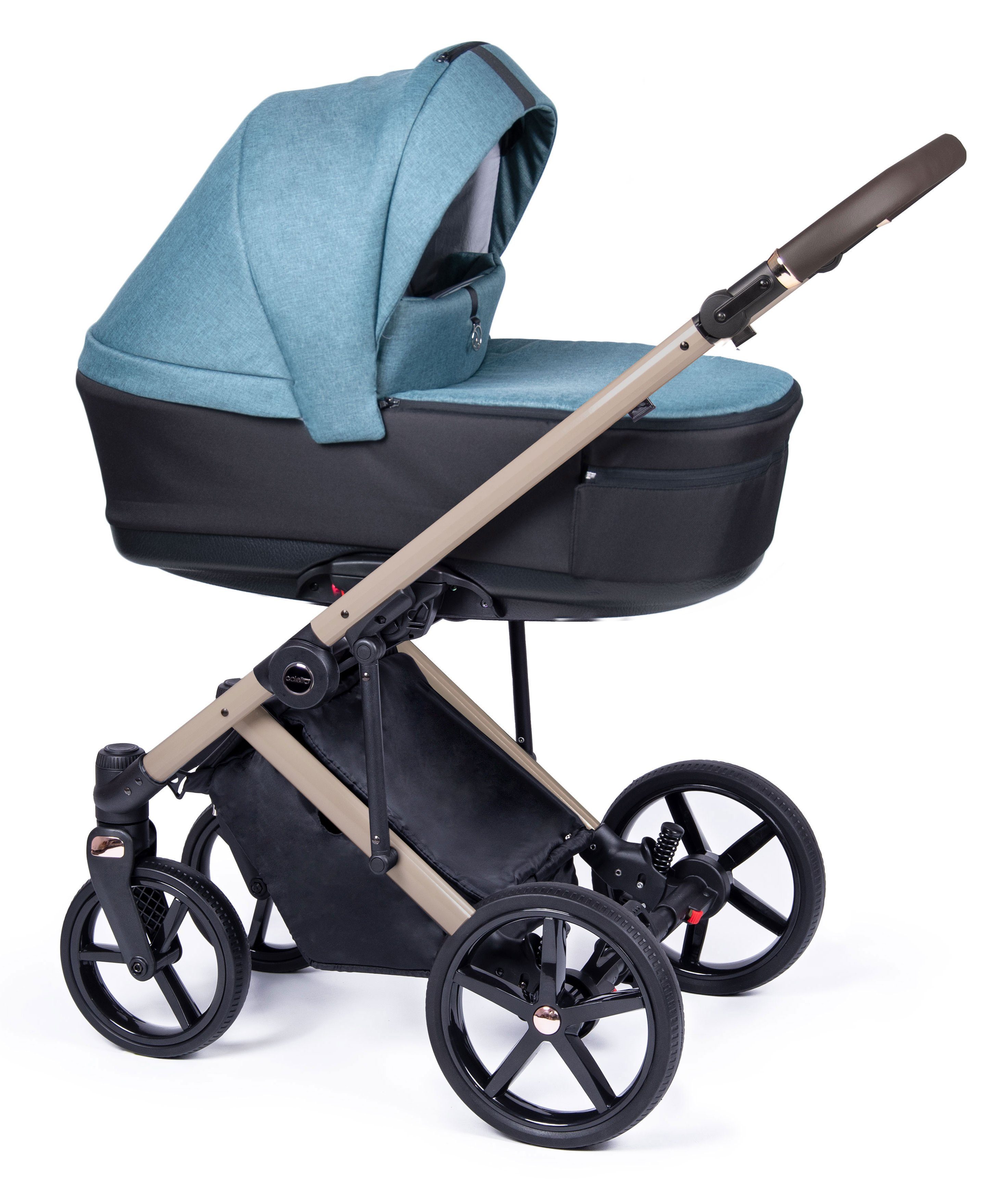 babies-on-wheels Kombi-Kinderwagen in Fado 24 Designs - 15 in 3 beige = Gestell Kinderwagen-Set 1 Teile - Türkis