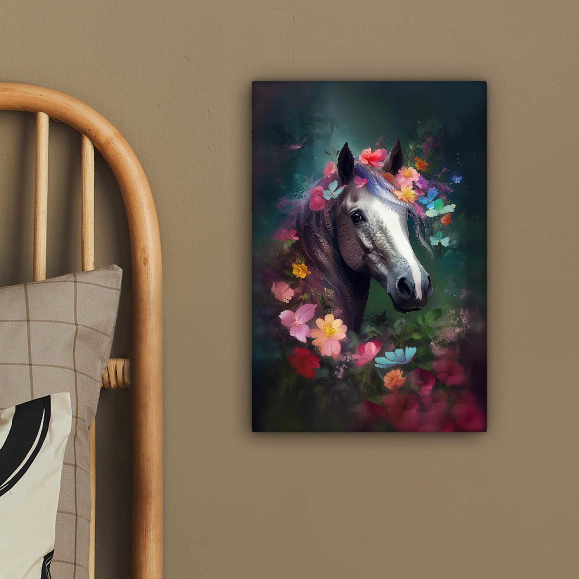OneMillionCanvasses® Leinwandbild Pferd - Tiere, - inkl. bespannt - - cm Wald Zackenaufhänger, Gemälde, St), (1 Leinwandbild fertig Blumen 20x30 Natur
