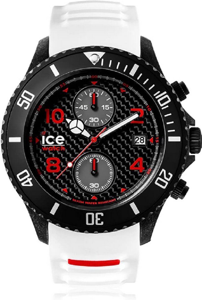 ice-watch Quarzuhr, ICE-WATCH - ICE carbon White Black - Weiße Herrenuhr  mit Silikonarmband - Chrono - 001315 (Extra large)