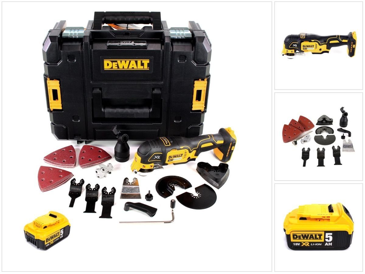 DeWalt Akku-Multifunktionswerkzeug DCS 355 NT Akku Oszillierer 18V Brushless + 1x Akku 5,0Ah + TSTAK + 3