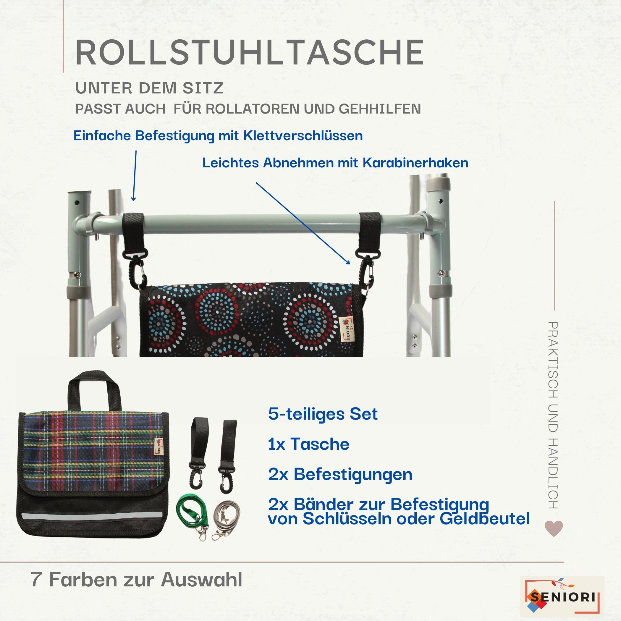 Seniori Aufbewahrungstasche multifunktionale Tasche für Rollstühle UNTER DEM SITZ Rollstuhltasche, 2U - Schwarz
