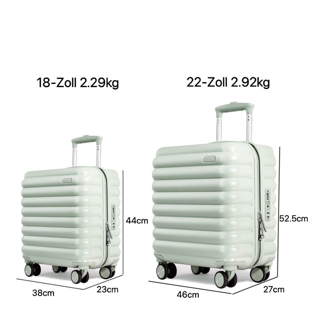 NEWCOM Hartschalen-Trolley Reisekoffer mit Nanotechnologie für antibakteriellen Schutz, 4 Rollen, Geräuschlose 360° Doppelrollen, 18 Zoll, ABS+PC, Grün