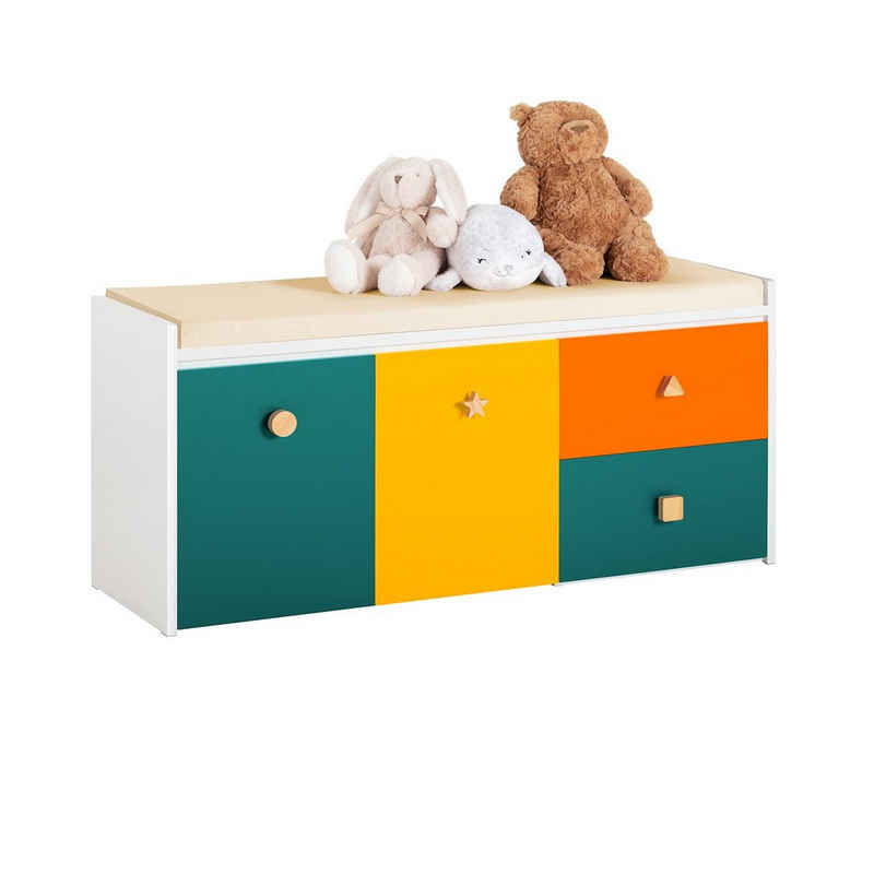 SoBuy Sitzbank KMB82, Kinder Spielzeugtruhe Schuhbank Spielzeug Aufbewahrungsbox mit Rollen