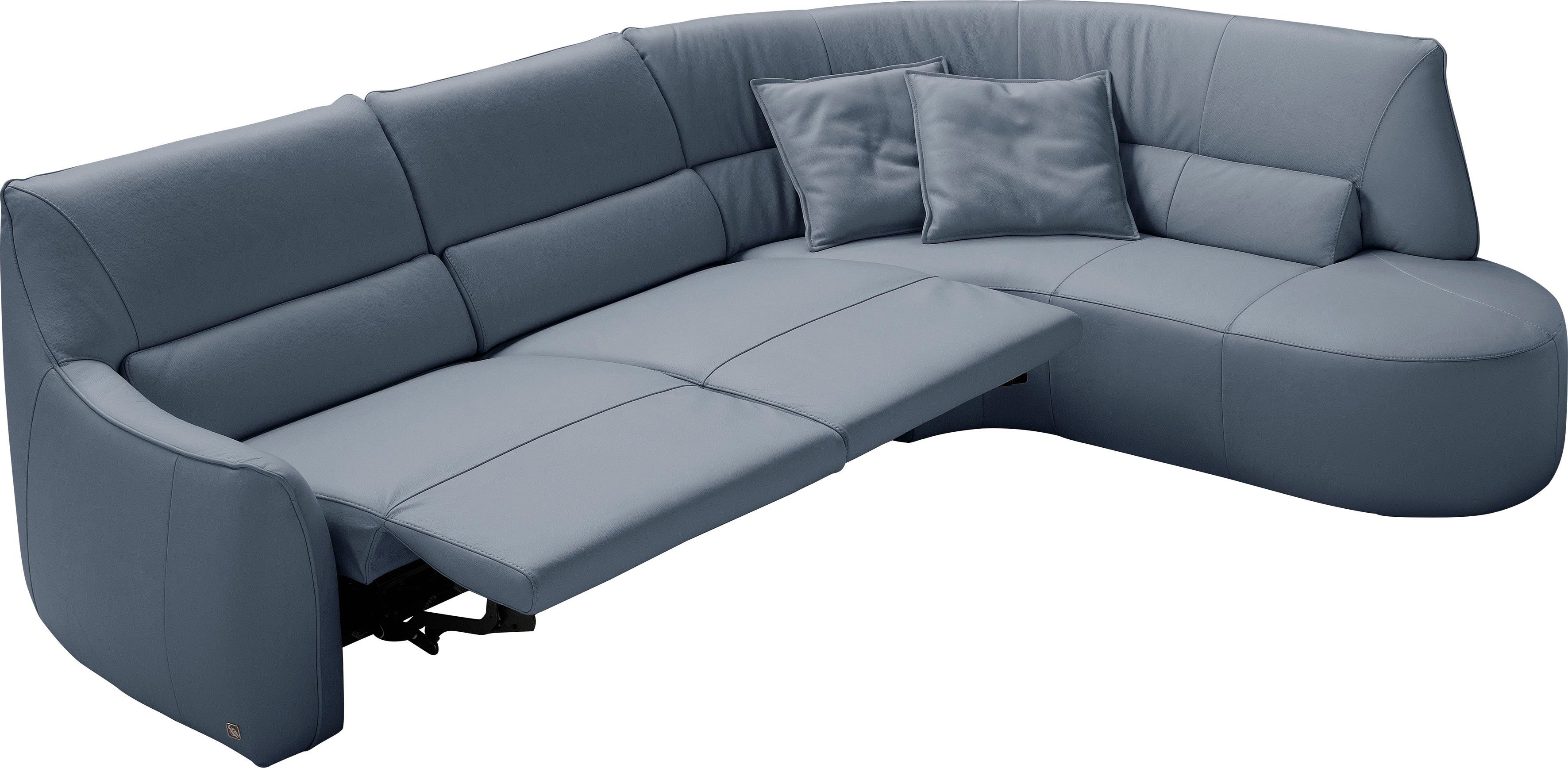 Egoitaliano Ecksofa Puffy, extravagant & edel, Retro Designsofa, hoher Sitzkomfort, L-Form, mit Ottomane, wahlweise mit und ohne elektrischer Relaxfunktion