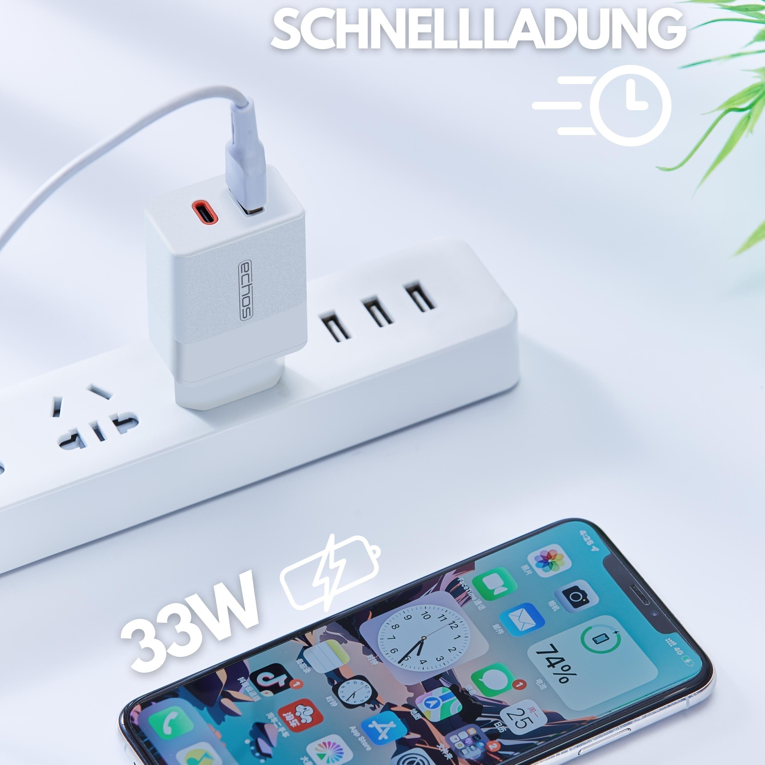 echos WLAN-Steckdose Eco-4044, Set, 33 Watt Schnellladegerät, Dualport, USB-C + USB-A, QC3.0, PD, PPS