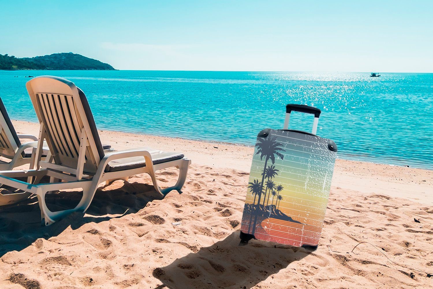 Rollen, Reisetasche Vintage-Illustration Reisekoffer Strandes, mit Ferien, eines für tropischen Handgepäckkoffer Trolley, rollen, MuchoWow Handgepäck 4