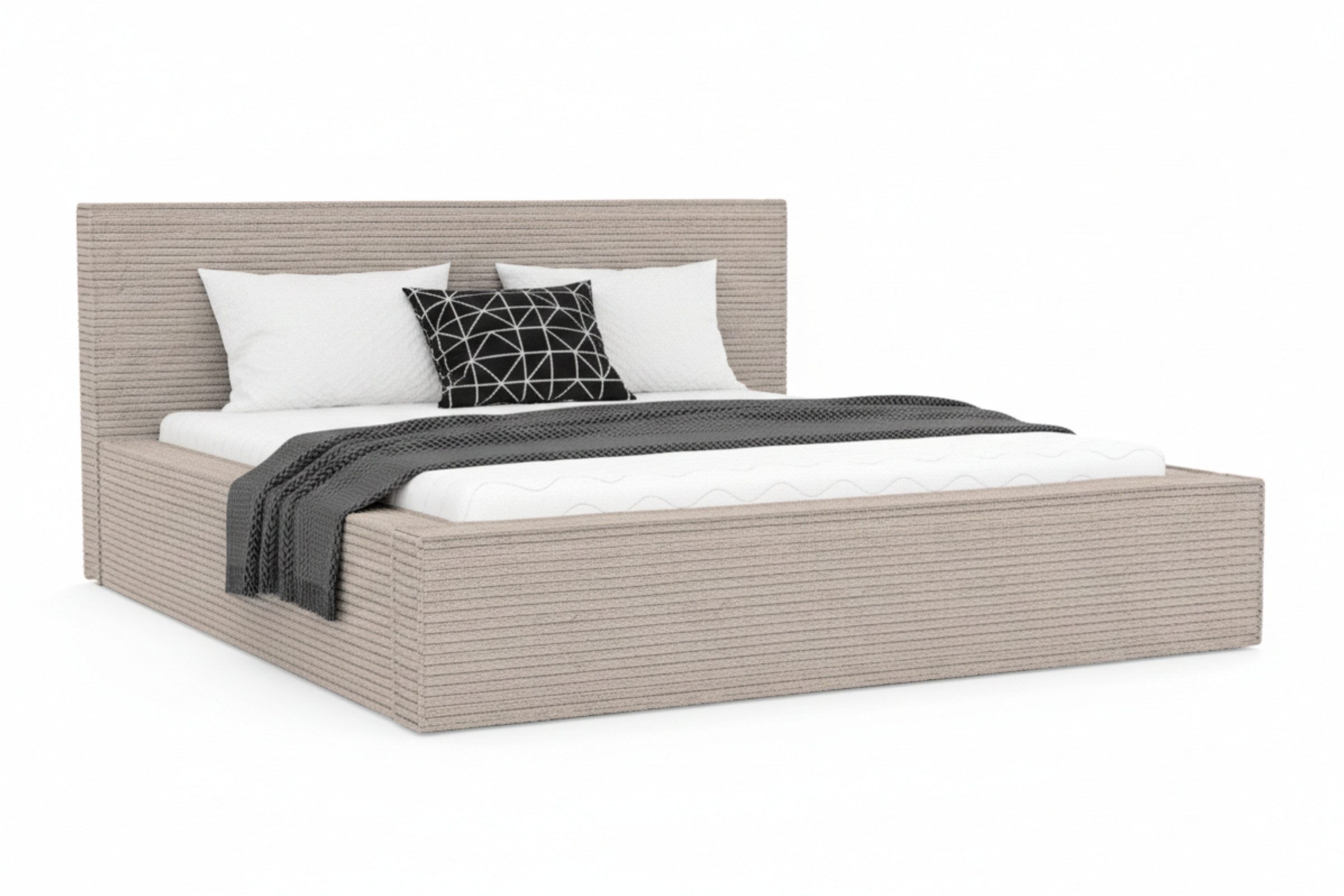Deine Möbel 24 Polsterbett CORDI massives Bett mit großem Bettkasten aus modernem CORD-Stoff (Set, 1-tlg., Farben: Creme, Beige, Hellgrau, Anthrazit, Schwarz), 140x200 160x200 180x200 200x200
