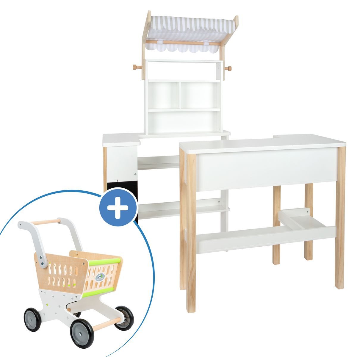Small Foot Kaufladen Fresh - Weiß, Kinder Spielkaufladen Set mit Kaufladen und Einkaufswagen ab 3 Jahren