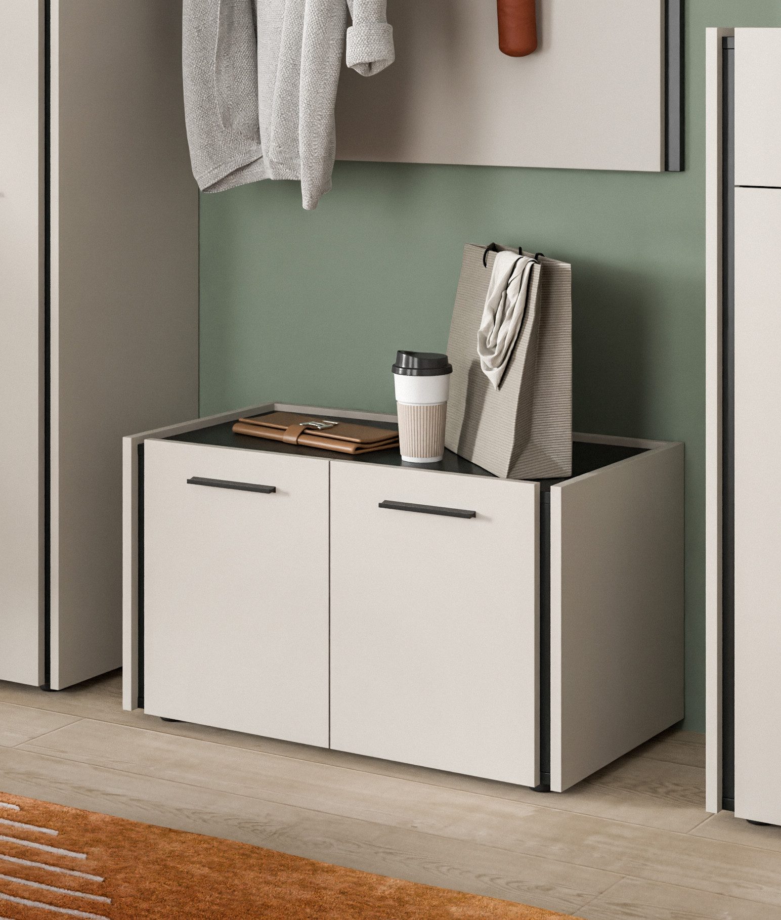 Home affaire Sitzbank RAK, Breite 75 xm, 2 Türen, 2 Einlegeböden, 4 Fächer (bietet Platz für ca. 12 Schuhe), Bank, Garderobenbank, Dielenbank, Flurbank, Kommode