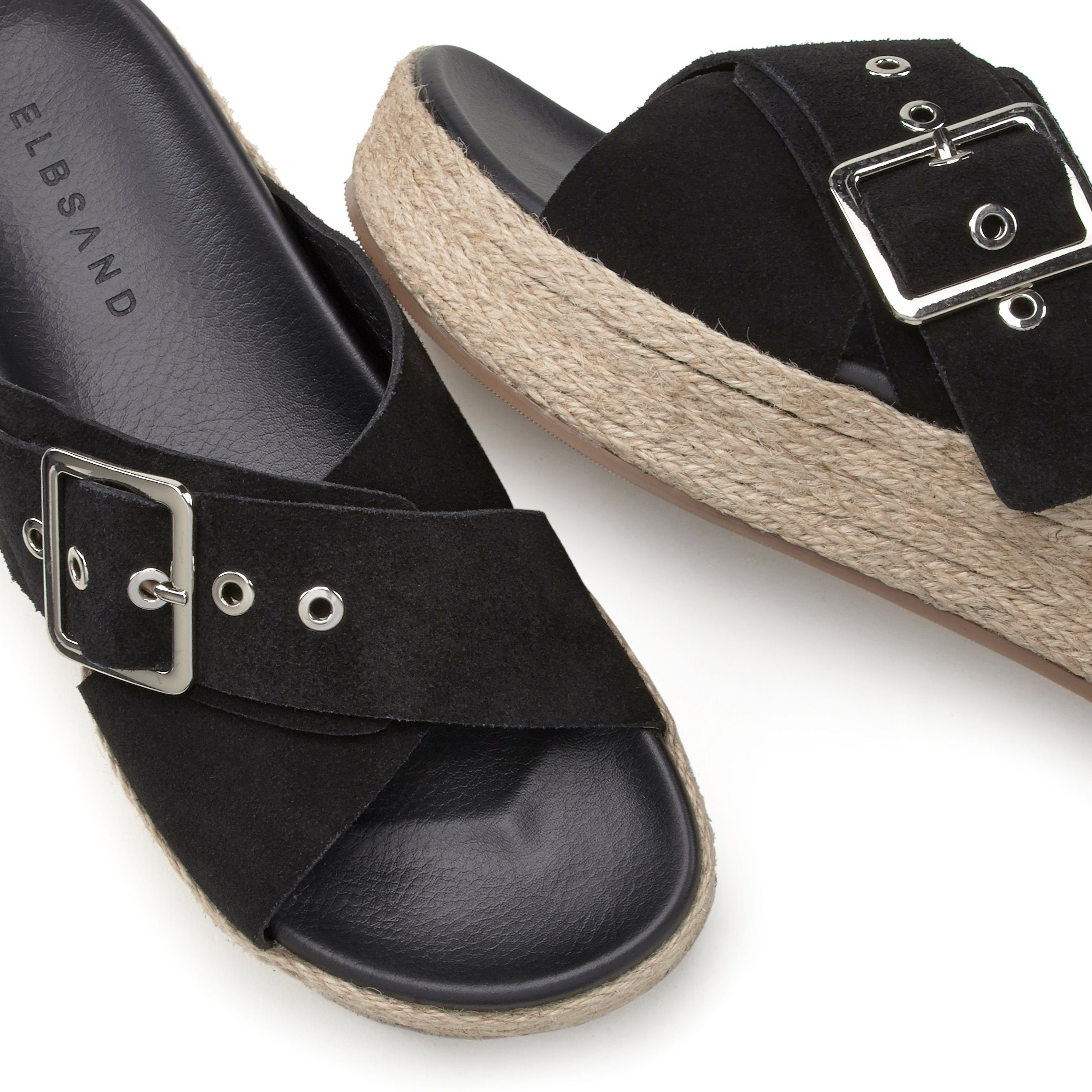 Sandale, Pantolette Schuh Leder Plateauabsatz mit aus offener Mule, Elbsand
