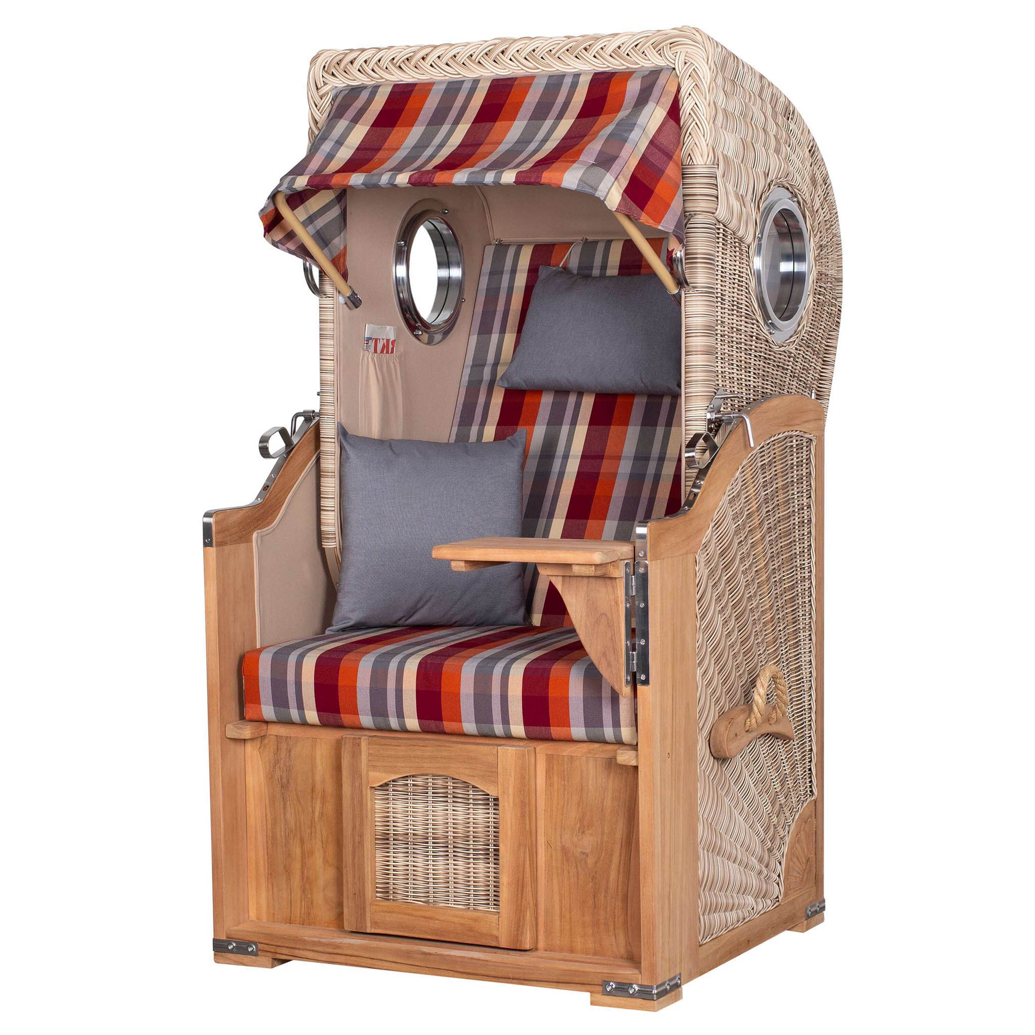 bene living Strandkorb Ammersee 1-Sitzer Teak - PE shell - Modell 584, BxTxH: 96x80x165 cm, Volllieger, Ostsee-Strandkorb, (Strandkorb-Komplettset, 5-tlg., Strandkorb inkl. Liftersystem und umfangreichem Zubehör), mit Windschutzfolie, Bistrotisch und bequemer Polsterung