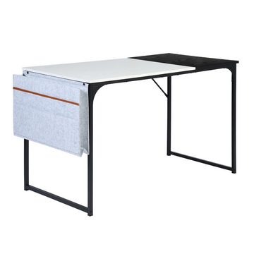 Powerwill Schreibtisch Computertisch mit Aufbewahrungstasche, 120 x 60 x 74 cm, schwarz-weiß, Bürotisch-Spieltisch