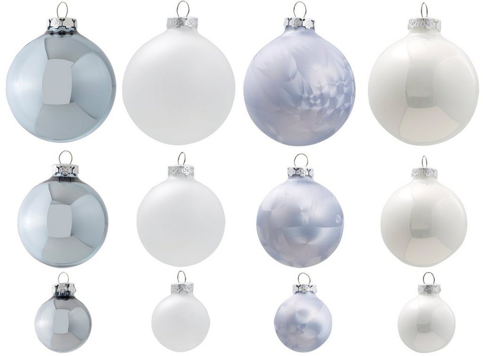 Thüringer Glasdesign Weihnachtsbaumkugel Eiszauber, Weihnachtsdeko,  Christbaumschmuck, Christbaumkugeln Glas (40 St), 40-teilig,  Christbaumkugel aus Glas, glänzend und matt sortiert