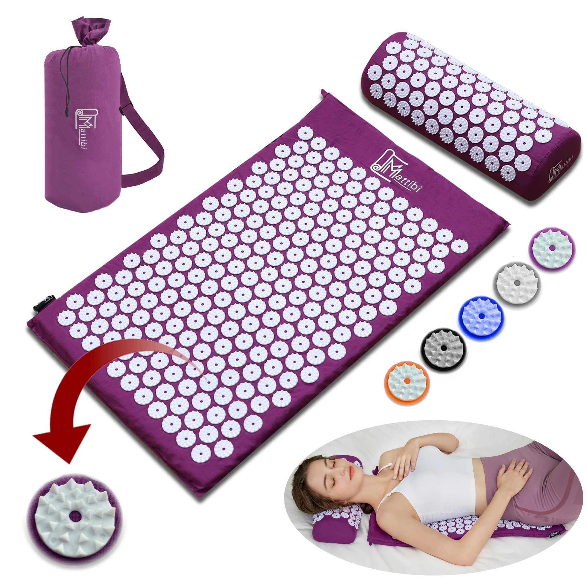 Montegoni Akupressurmatte mit Kissen für Massage & Schmerzlinderung, Shakti Matte Original (mit Praktische Tragetasche, Akupressur Set für Entspannung, Stimulation und Meditation), Stimulierende Spitzen, Entspannung, Schmerzlinderung