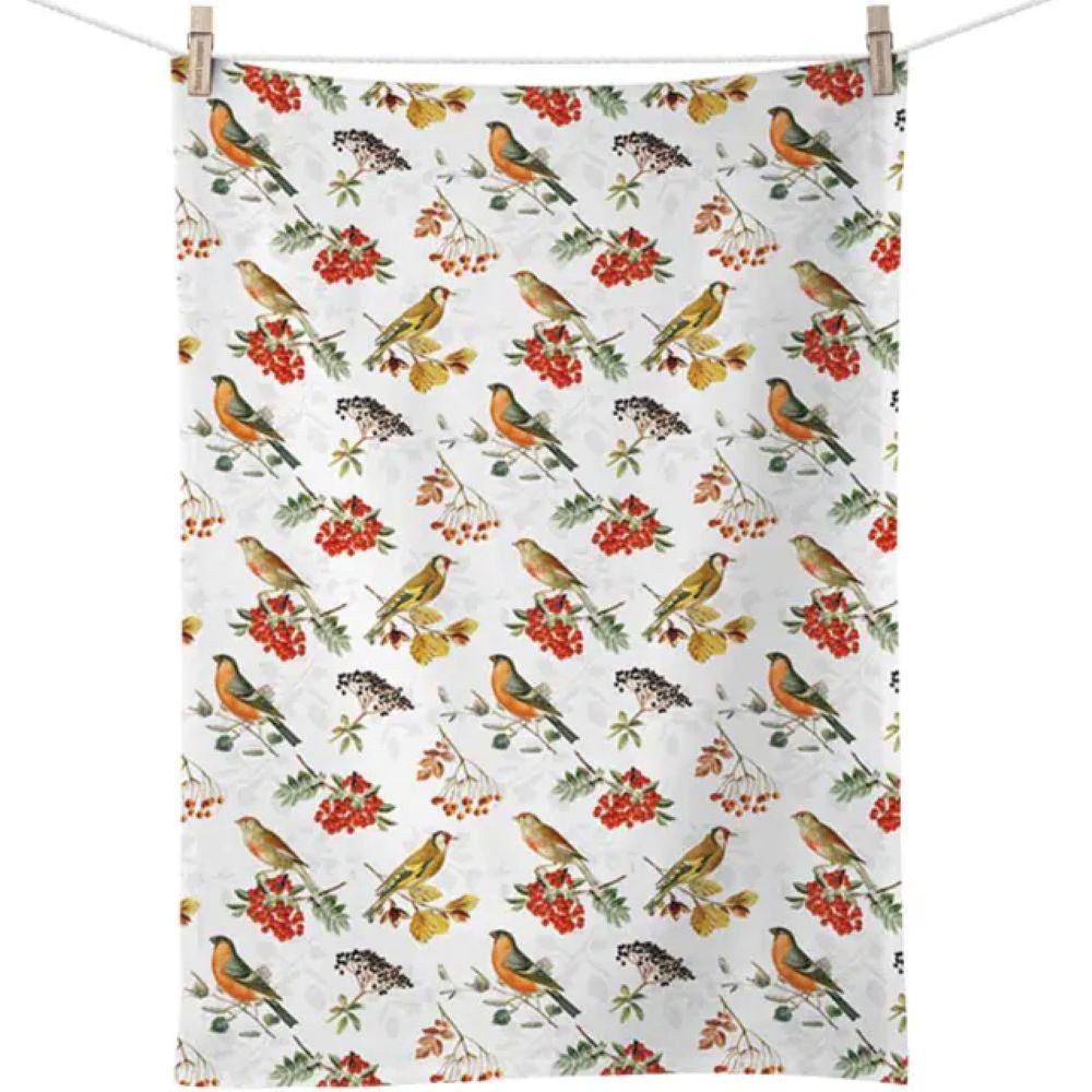 Ambiente Luxury Paper Products Kaffeeservice Blumen - Pflanzen, Tiere, Vögel, Vogel, Vogelmotiv- Blumenmotiv (20-tlg), 100% Baumwolle-Ambiente, Autumn Birds, Geschirrtuch, Küchentuch, Küchenhandtuch, Trockentuch, Baumwolle, 50 x 70 cm, Vogelmotiv, Vögel, Herbst, Herbstmotiv, Blätter, Beeren, Naturmotiv, Küche, Küchenaccessoire, Herbstdeko - Gebrauchsanweisung: Bei maximal 40 °C waschen, nicht bleichen, nicht im Wäschetrockner trocknen, bei niedriger Temperatur bügeln, nicht chemisch reinigen., Ideal für Geschenk, Kaffeetafel, Gartenfest, Tischdeko